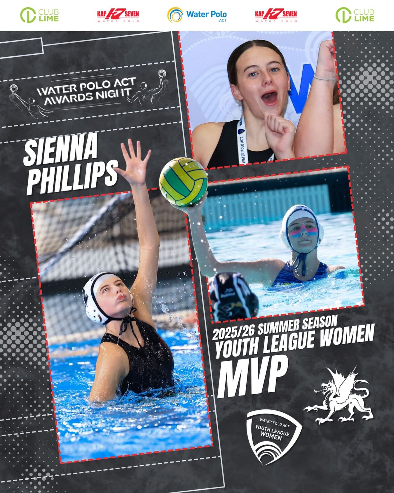 Congratulations to our Youth League Women&rsquo;s Comp MVP for the 2025/26 summer season, Sienna Phillips! 🤽&zwj;♂️🏆

#WPACT #waterpolo #awardsnight #canberra #summercomp 
📸 @prosport.photos