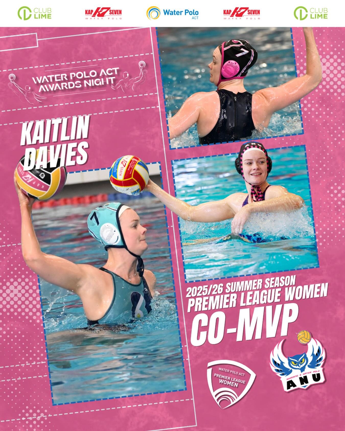 Congratulations to our Premier League Women&rsquo;s Comp Co-MVP for the 2025/26 summer season, Kaitlin Davies! 🤽&zwj;♀️🏆

#WPACT #waterpolo #awardsnight #canberra #summercomp 
📸 @prosport.photos