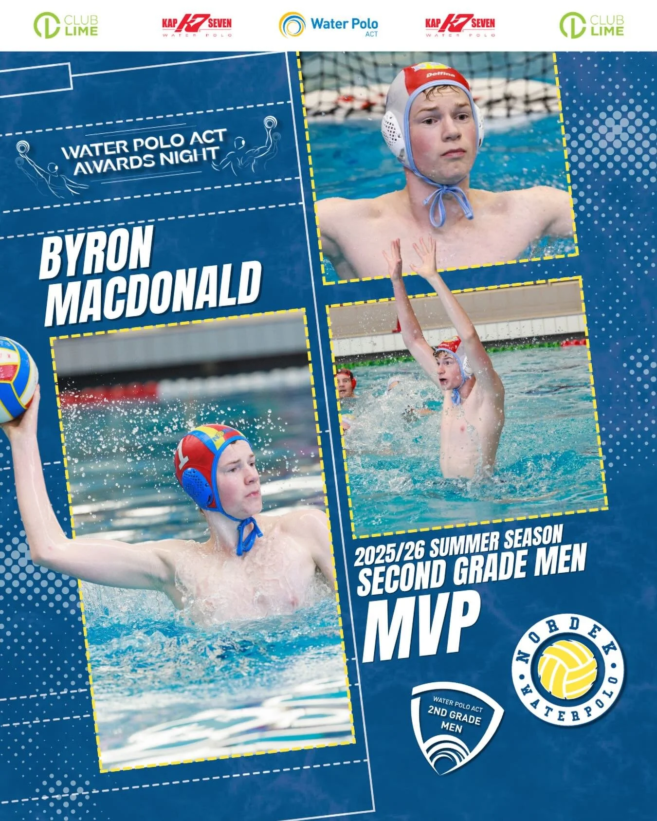 Congratulations to our Second Grade Men&rsquo;s Comp MVP for the 2025/26 summer season, Byron MacDonald! 🤽&zwj;♂️🏆

#WPACT #waterpolo #awardsnight #canberra #summercomp 
📸 @prosport.photos