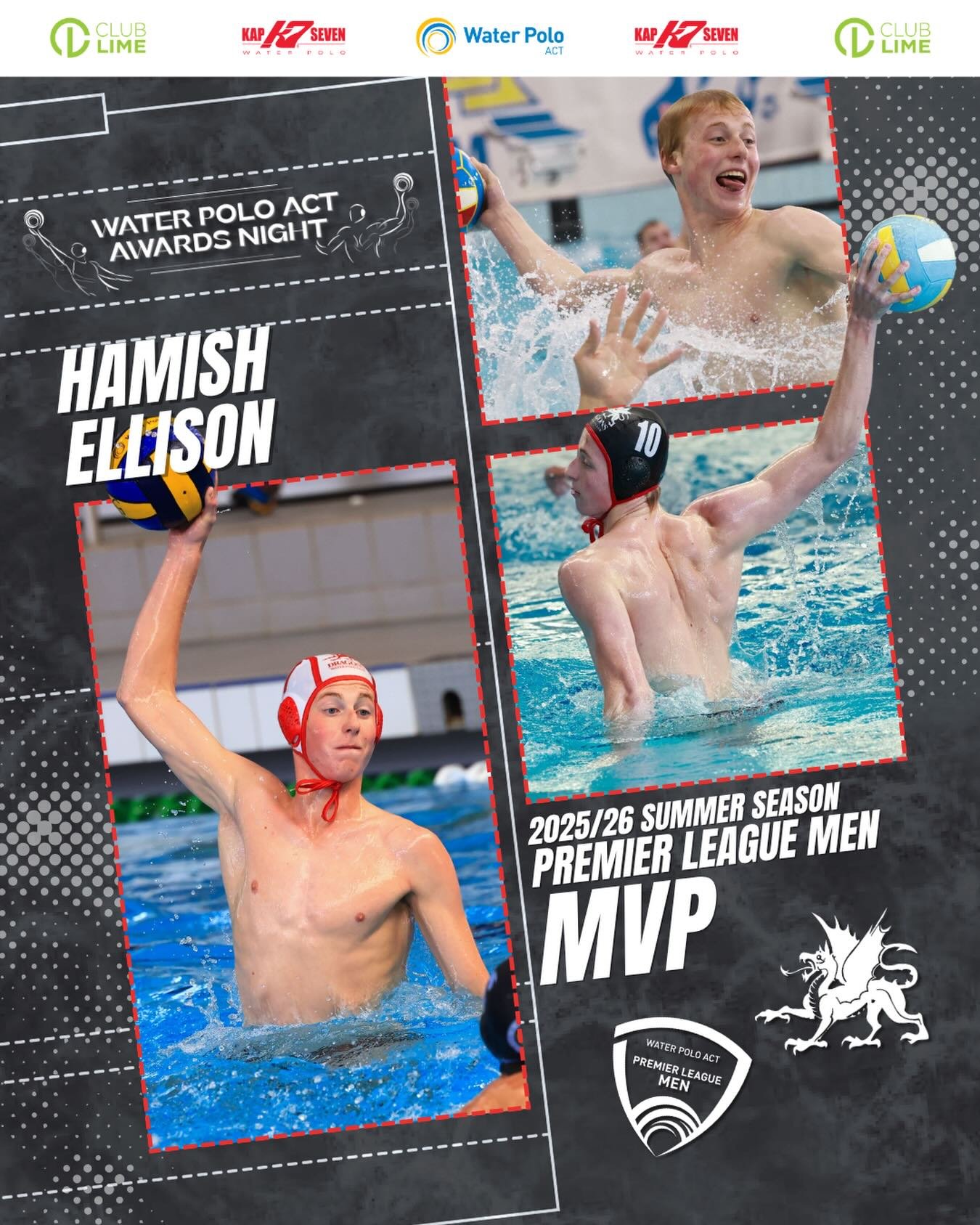 Congratulations to our Premier League Men&rsquo;s Comp MVP for the 2025/26 summer season, Hamish Ellison! 🤽&zwj;♂️🏆

#WPACT #waterpolo #awardsnight #canberra #summercomp 
📸 @prosport.photos