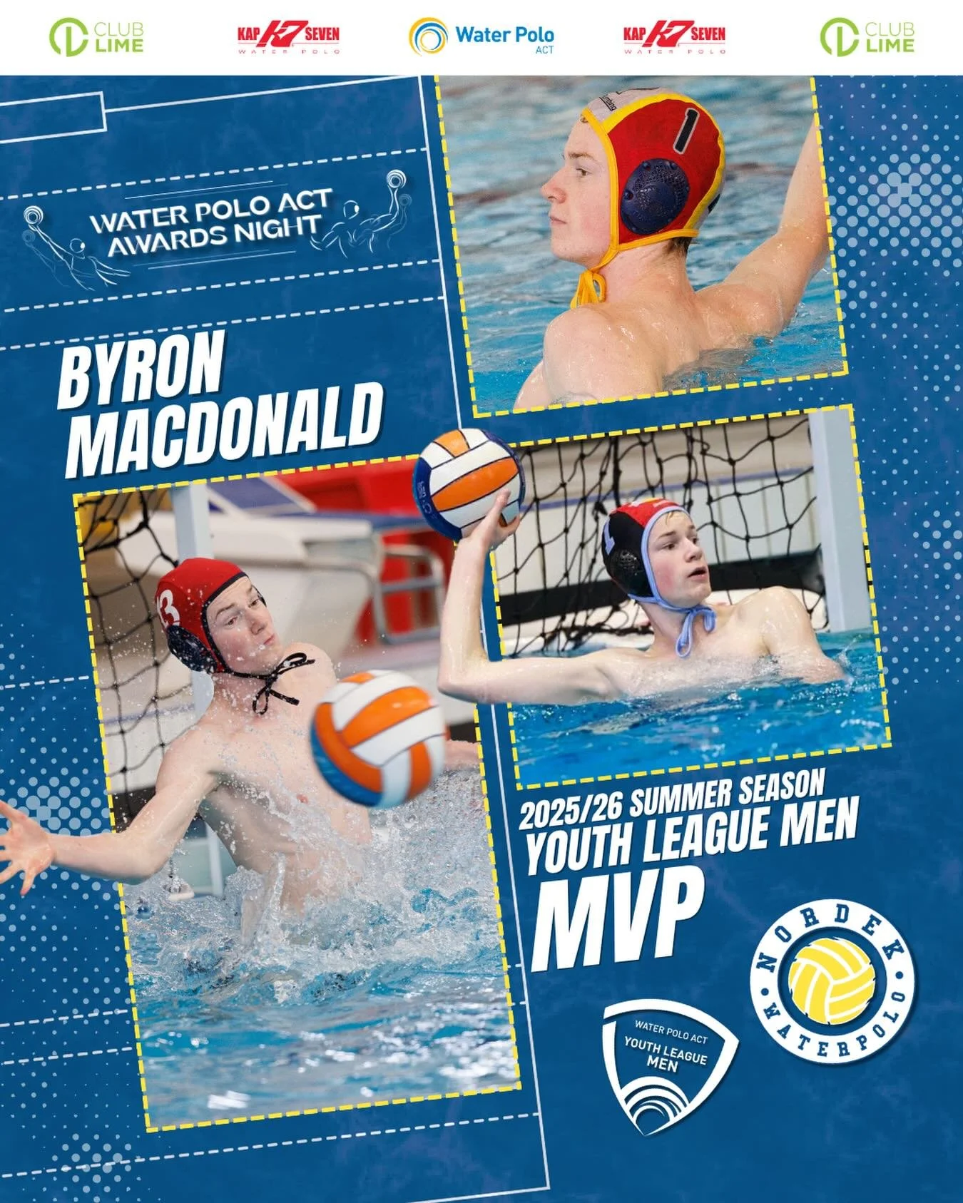 Congratulations to our Youth League Men&rsquo;s Comp MVP for the 2025/26 summer season, Byron MacDonald! 🤽&zwj;♂️🏆

#WPACT #waterpolo #awardsnight #canberra #summercomp 
📸 @prosport.photos