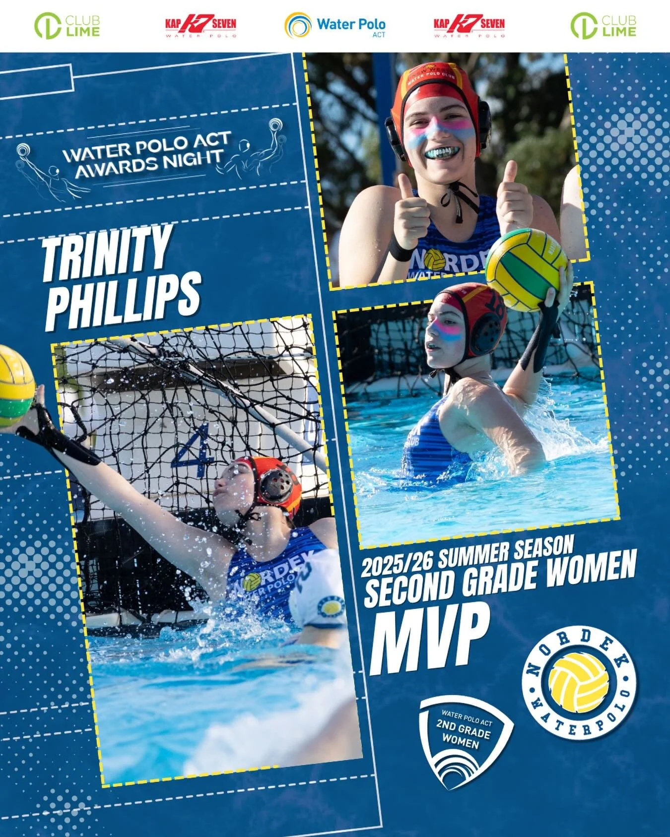 Congratulations to our Second Grade Women&rsquo;s Comp MVP for the 2025/26 summer season, Trinity Phillips! 🤽&zwj;♀️🏆

#WPACT #waterpolo #awardsnight #canberra #summercomp 
📸 @prosport.photos