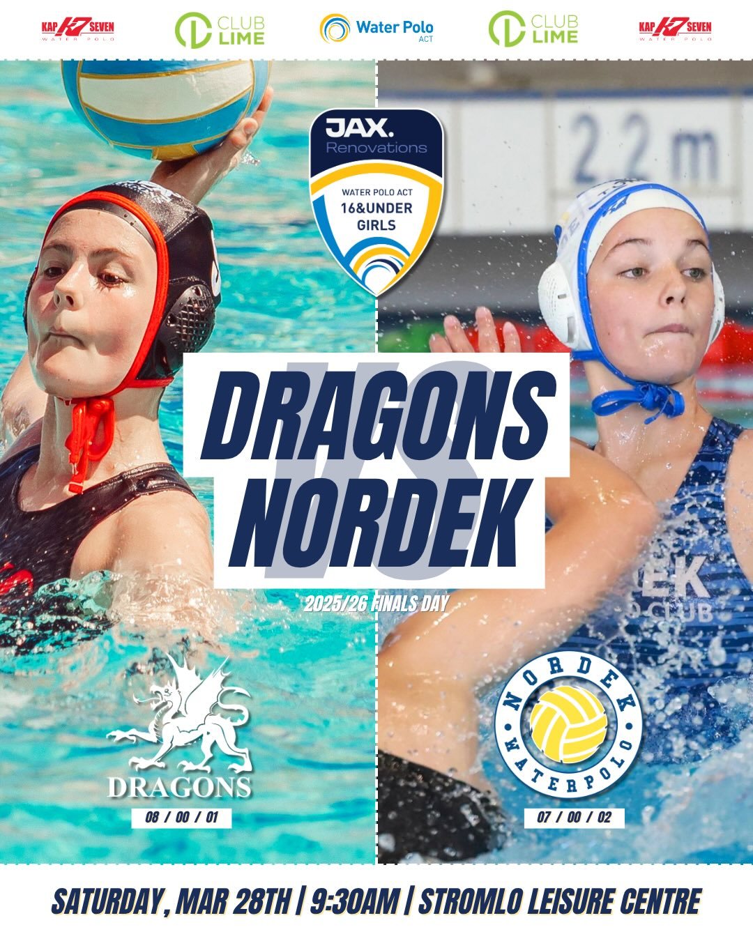 @jax.renovations 16&amp;U Girls Grand Final 🏆 🤽&zwj;♀️

It&rsquo;s set for a huge showdown this Saturday! 👀🔥

1️⃣ Dragons Black (8-0-1) have been dominant all season, dropping just one game and looking to finish the job on Grand Final day 💪

But