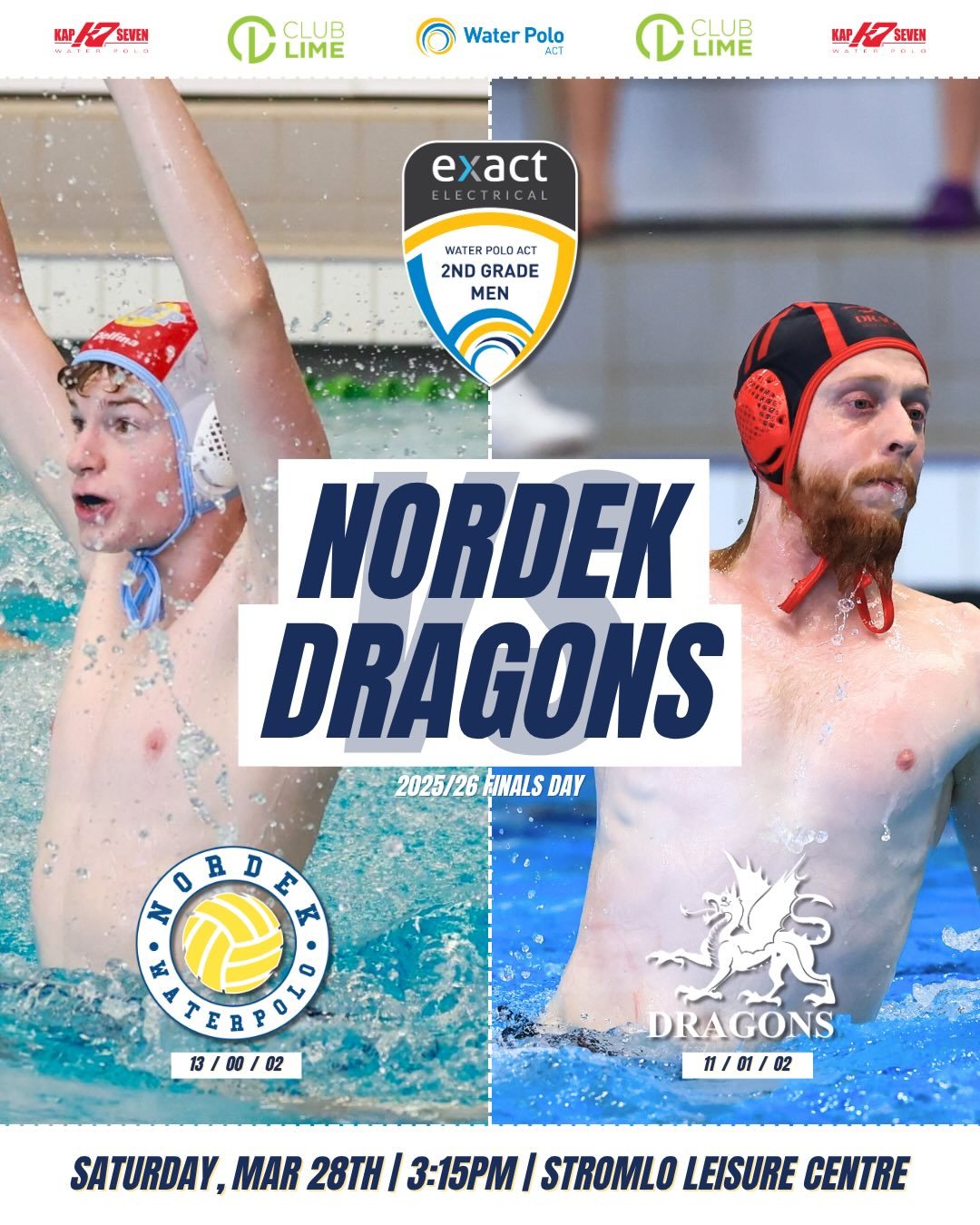 @exactelectrical Second Grade Men&rsquo;s Grand Final 🏆 🤽&zwj;♂️

It&rsquo;s Nordek vs Dragons once again! 👀🔥

Both clubs have dominated the 2025/26 season, locking out all four finals spots &mdash; and now it all comes down to this 💥

1️⃣ Norde