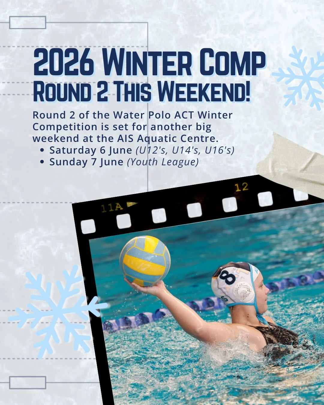 ❄️ WPACT Winter Comp &ndash; Round 2 This Weekend! 🤽&zwj;♂️🤽&zwj;♀️

Round 2 of the Water Polo ACT Winter Competition is set for another big weekend at the AIS Aquatic Centre 🙌

🗓️ Saturday 6 June
&bull; U12&rsquo;s, U14&rsquo;s, U16&rsquo;s

🗓️