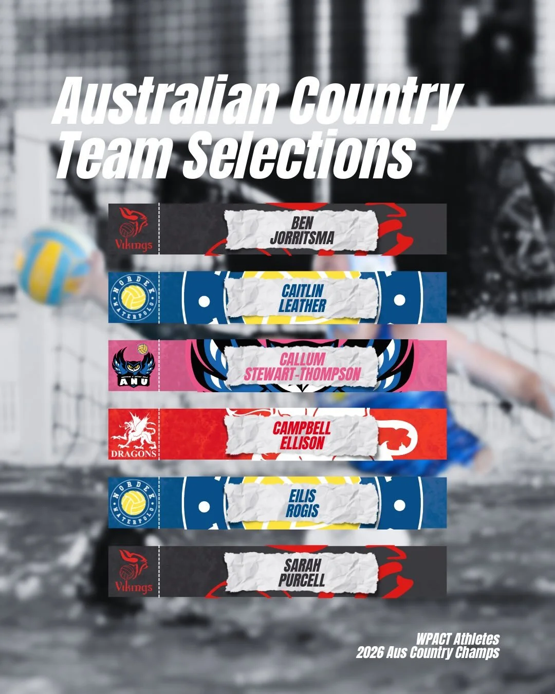 🇦🇺 Australian Country Team Selections 🤽&zwj;♂️🤽&zwj;♀️

Congratulations to the following Water Polo ACT athletes who have been selected in the 2026 Australian Country Teams following their performances at the recent Australian Country Championshi