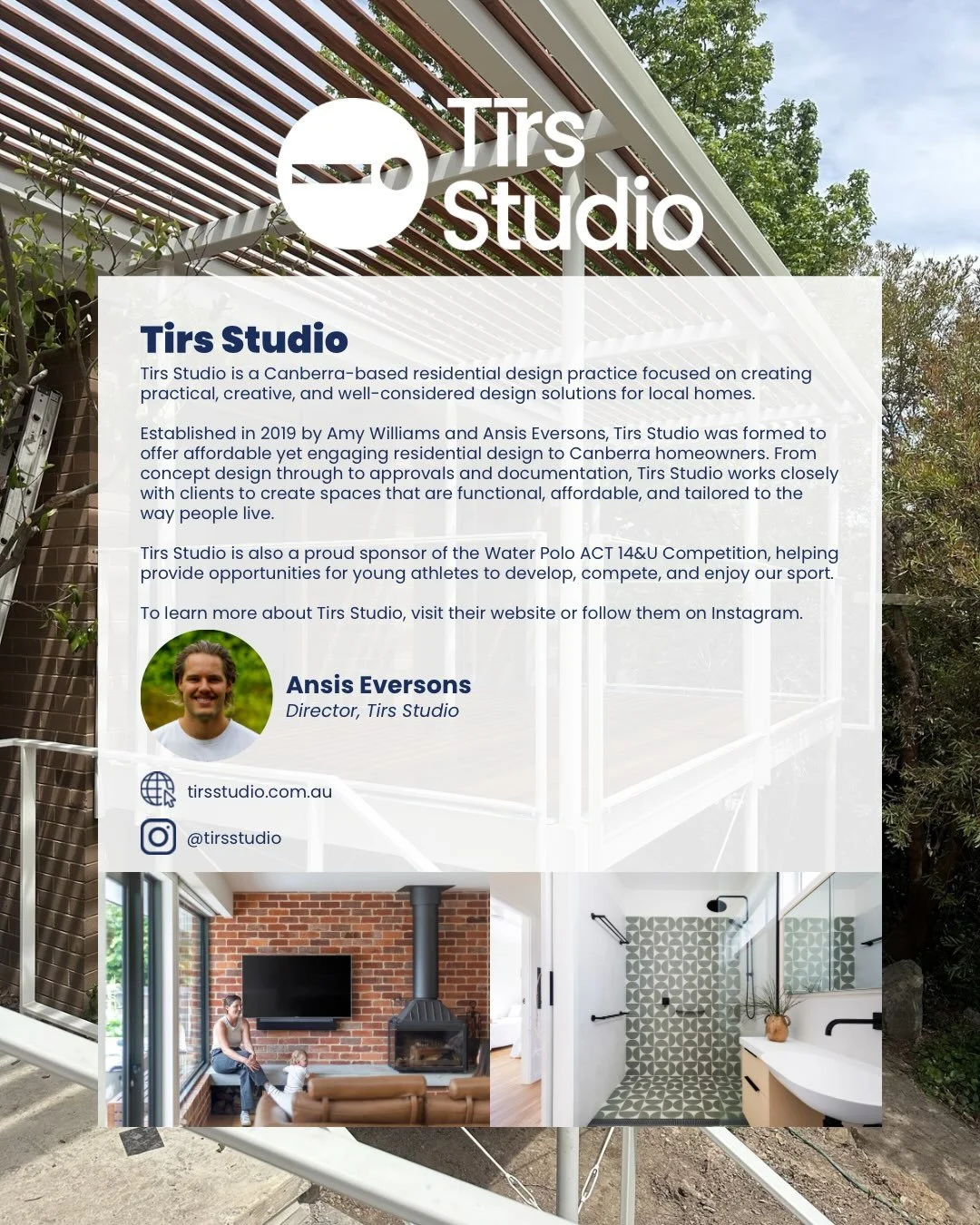 Sponsor Spotlight &ndash; Tirs Studio 🏡

As the proud sponsor of the Water Polo ACT 14&amp;U Competition for the fourth season in a row, @tirsstudio continues to support the next generation of water polo athletes across the ACT. 🤽&zwj;♂️🤽&zwj;♀️

