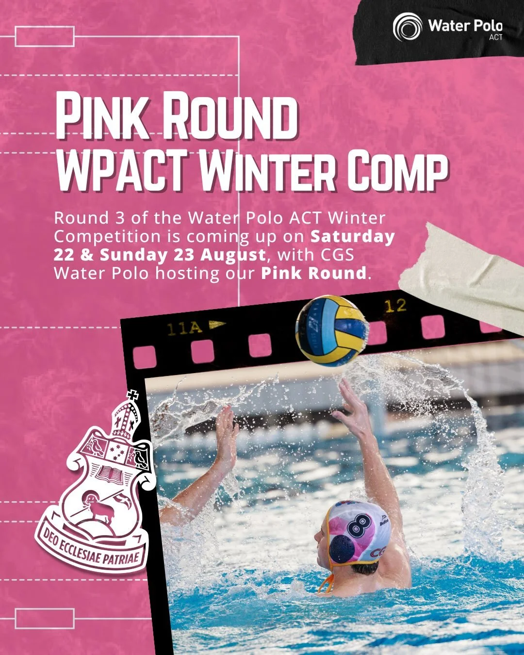 WPACT Winter Competition &ndash; Pink Round 💗🤽&zwj;♀️

Round 3 of the Water Polo ACT Winter Competition is coming up on Saturday 22 &amp; Sunday 23 August, with @cgswaterpolo hosting our Pink Round.

💗 One Colour. One Cause. One Community.

We&rsq