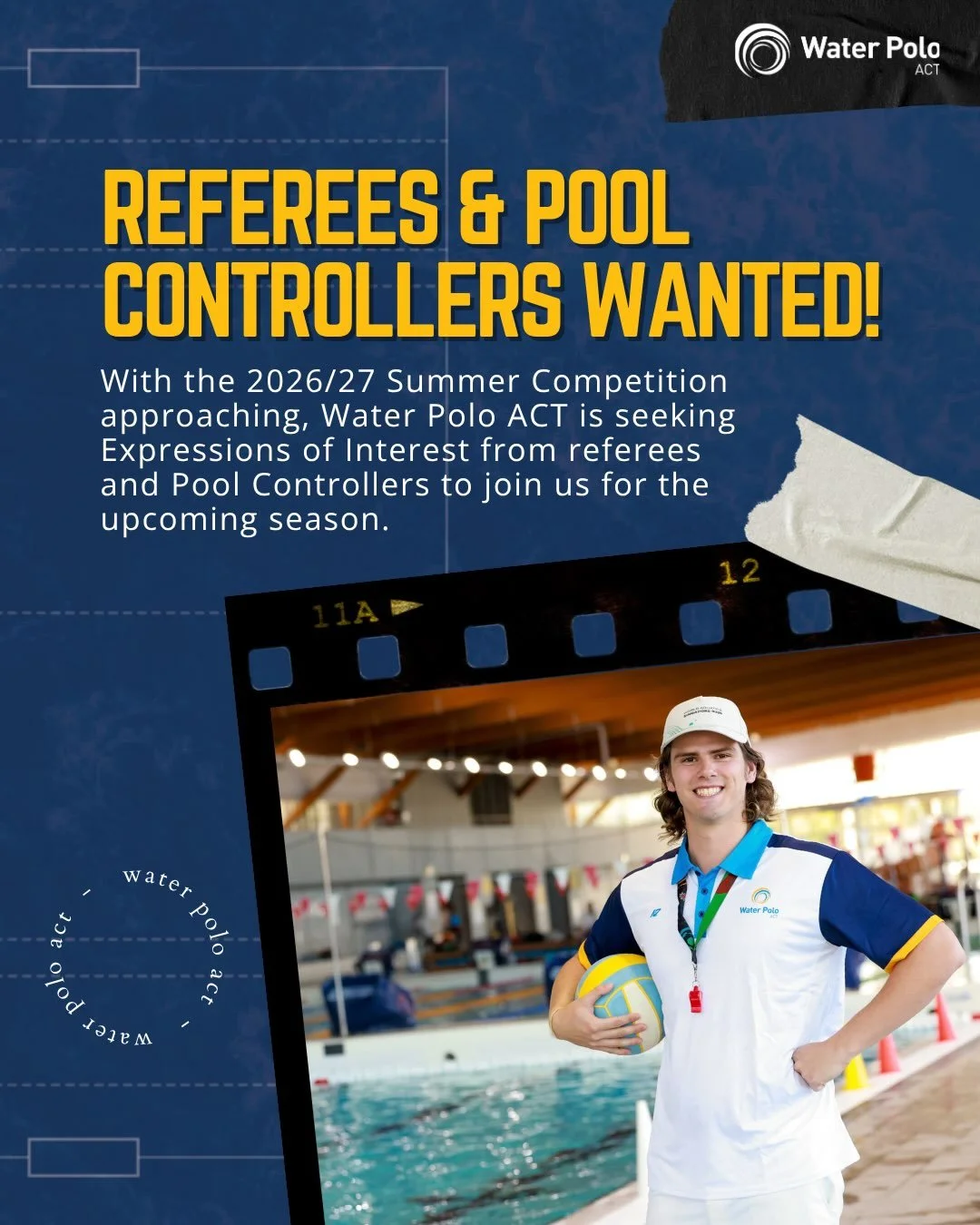 REFEREES &amp; POOL CONTROLLERS WANTED! 🤽&zwj;♀️

With the 2026/27 Summer Competition approaching, Water Polo ACT is seeking Expressions of Interest from referees and Pool Controllers to join us for the upcoming season.

🏊&zwj;♂️ REFEREES
We&rsquo;