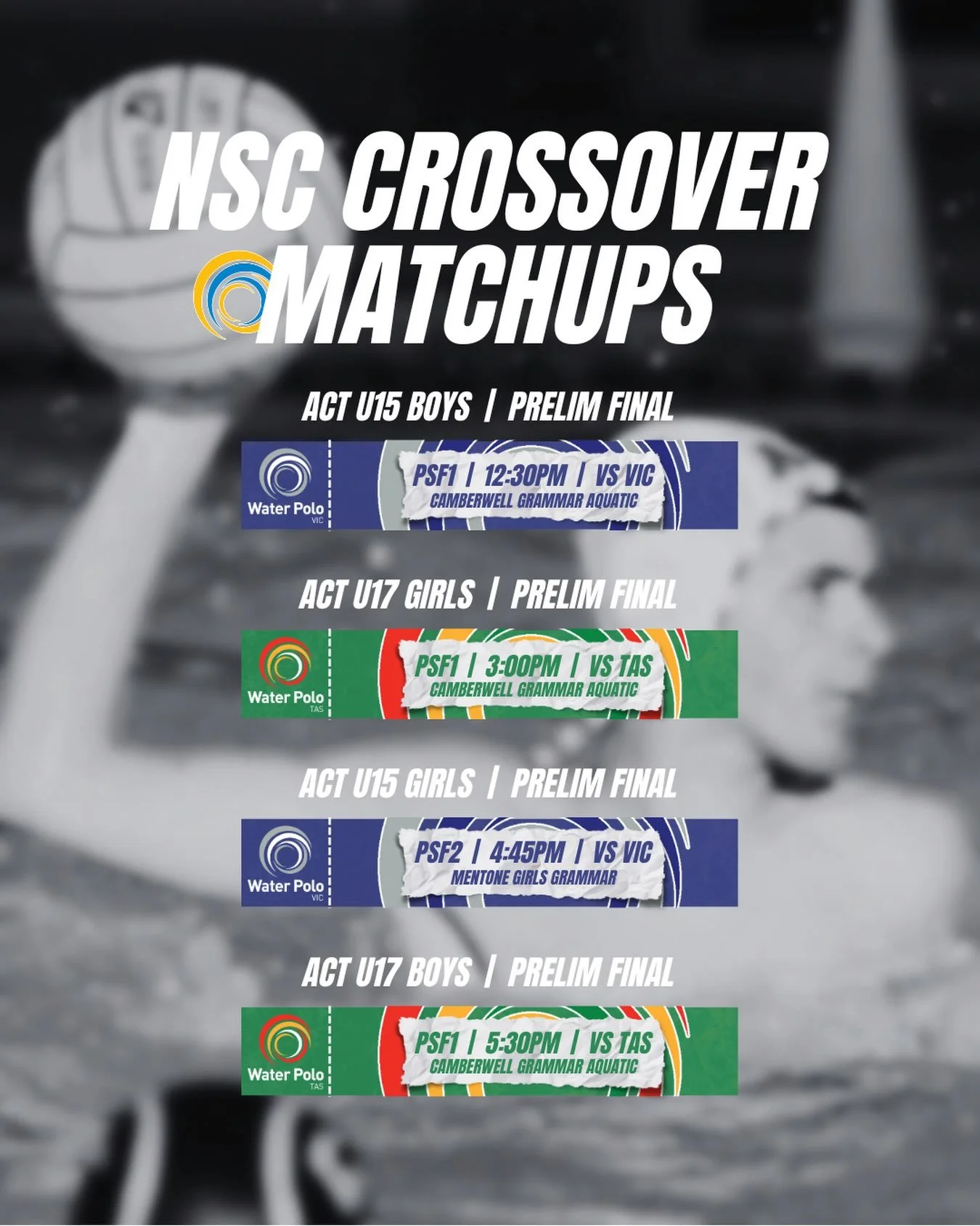NSC 2026 | PRELIMINARY SEMI-FINALS 🤽&zwj;♂️🤽&zwj;♀️

The crossover games are underway in Melbourne, with all four WPACT teams playing in the Preliminary Semi-Finals this afternoon! 🔥

Our teams are playing off for 5th&ndash;8th position, with toda