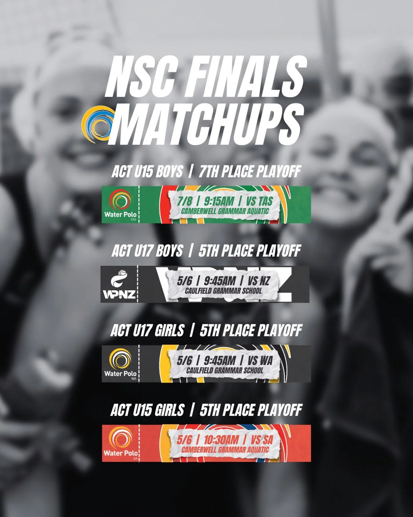 NSC 2026 | FINAL GAMES! 🤽&zwj;♂️🤽&zwj;♀️

It&rsquo;s the final day of the 2026 National State Championships, and our four WPACT teams are back in the pool for their final games of the tournament! 💙🔥

🤽&zwj;♂️ 15&amp;U BOYS
9:15am 🆚 @waterpolota