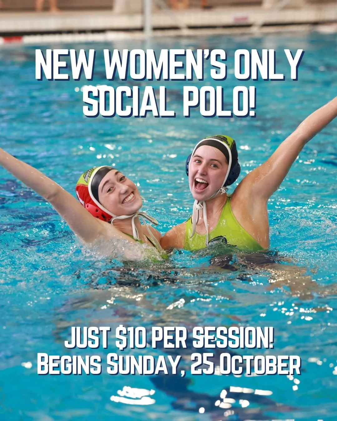 NEW WOMEN&rsquo;S ONLY SOCIAL POLO! 🤽&zwj;♀️💙
💰 JUST $10 PER SESSION! (Introductory casual price)

Our NEW Women&rsquo;s Only Social Polo &ndash; Skills &amp; Drills program kicks off this Sunday, 25 October, and we&rsquo;d love to see you there! 