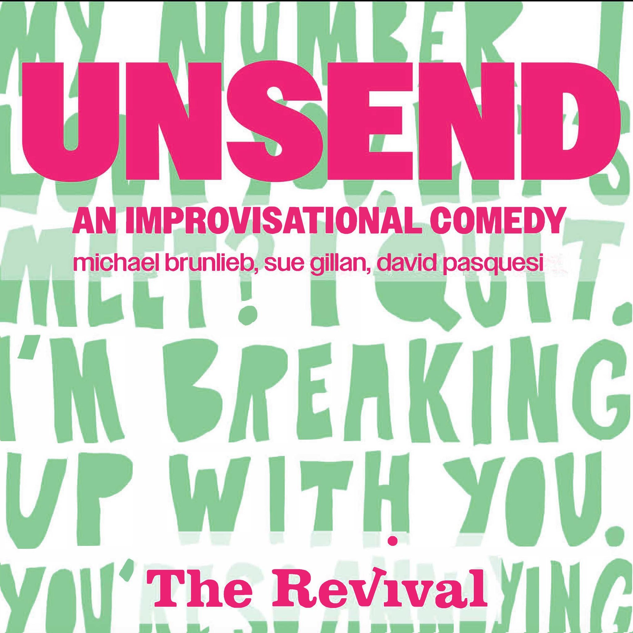 🎭 Get ready for laughter and improvisation at its finest! Join us on Thursdays at 7:00 pm (5/9, 5/23, 5/30, 6/6, 6/13) for UNSEND&mdash;an electrifying showcase of long-form improv with the incredible David Pasquesi (HBO's VEEP, TJ &amp; Dave), alon