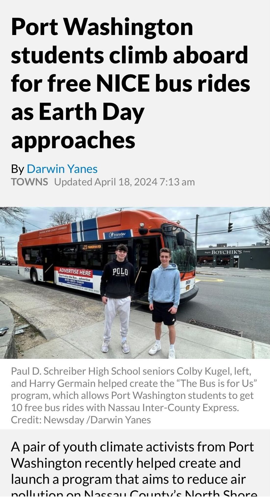 These kids are awesome!!! 

NICE and SCT should waive all their fares to incentivize transit. Public transport in our car congested suburban counties is environmental policy, economic development policy and social policy. A trifecta!