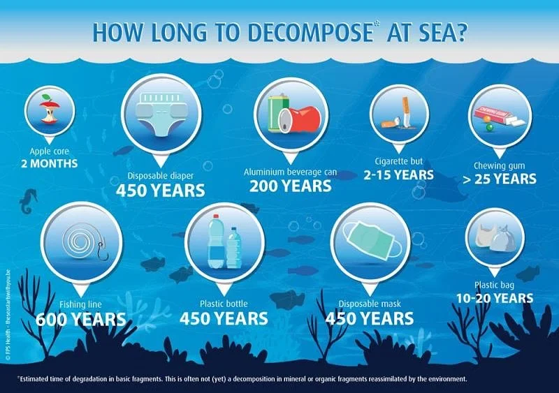 ๐ Ever wonder how long trash lasts in the ocean?
๐ Apple core: 2 months
๐ฅค Plastic bottle: 450 years
๐ฃ Fishing line: 600 years
The choices we make today will still be in our oceans for centuries. Let’s cut down on single-use plastics and ke