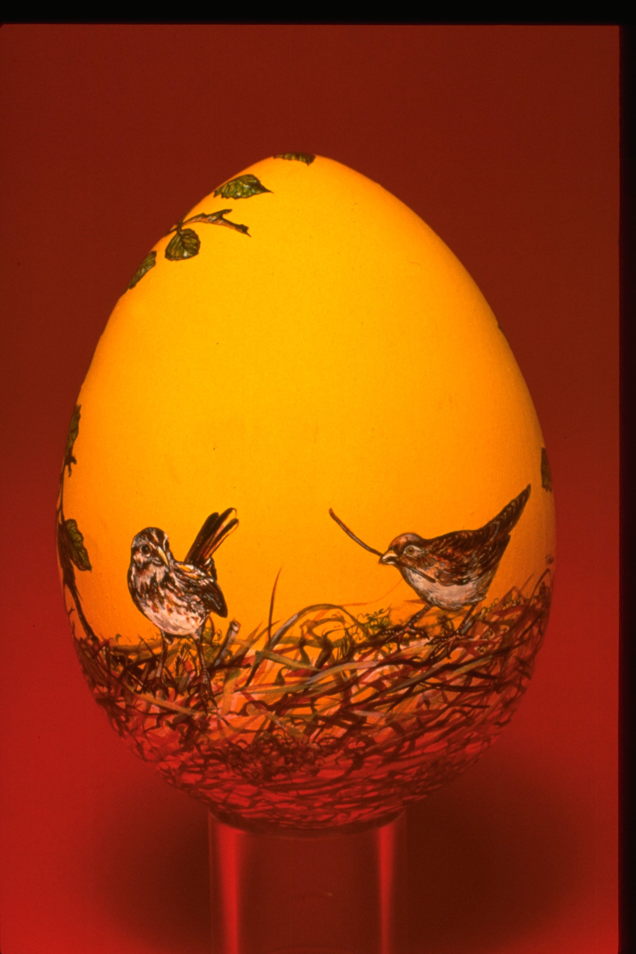 YELLOW NEST - Lathed wood/Pigments - 3.5"X5" - The Yellow Nest Egg is a prototype from an ongoing project documenting avian nesting behavior and camouflage.