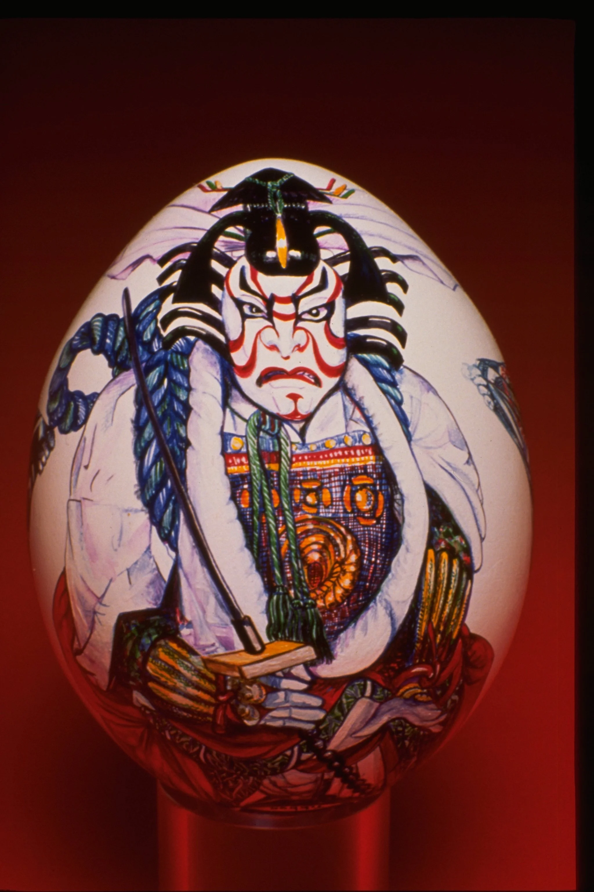 KABUKI - Lathed wood/Pigment - Goose egg sized - A tribute to the Japanese Traditional Theater