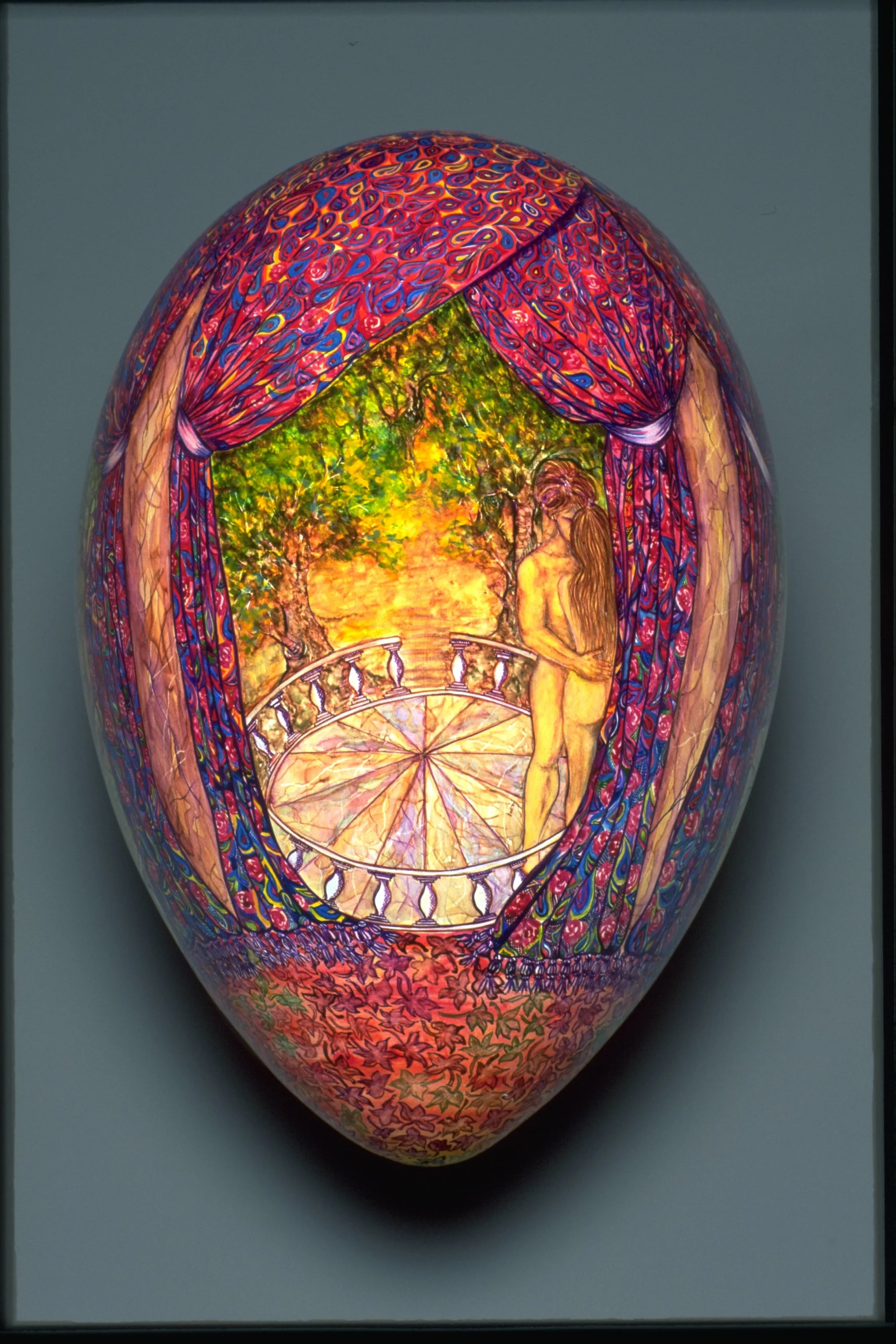 LOVERS - Lathed wood/Pigment - 5.5"X7.5" Ostrich egg sized