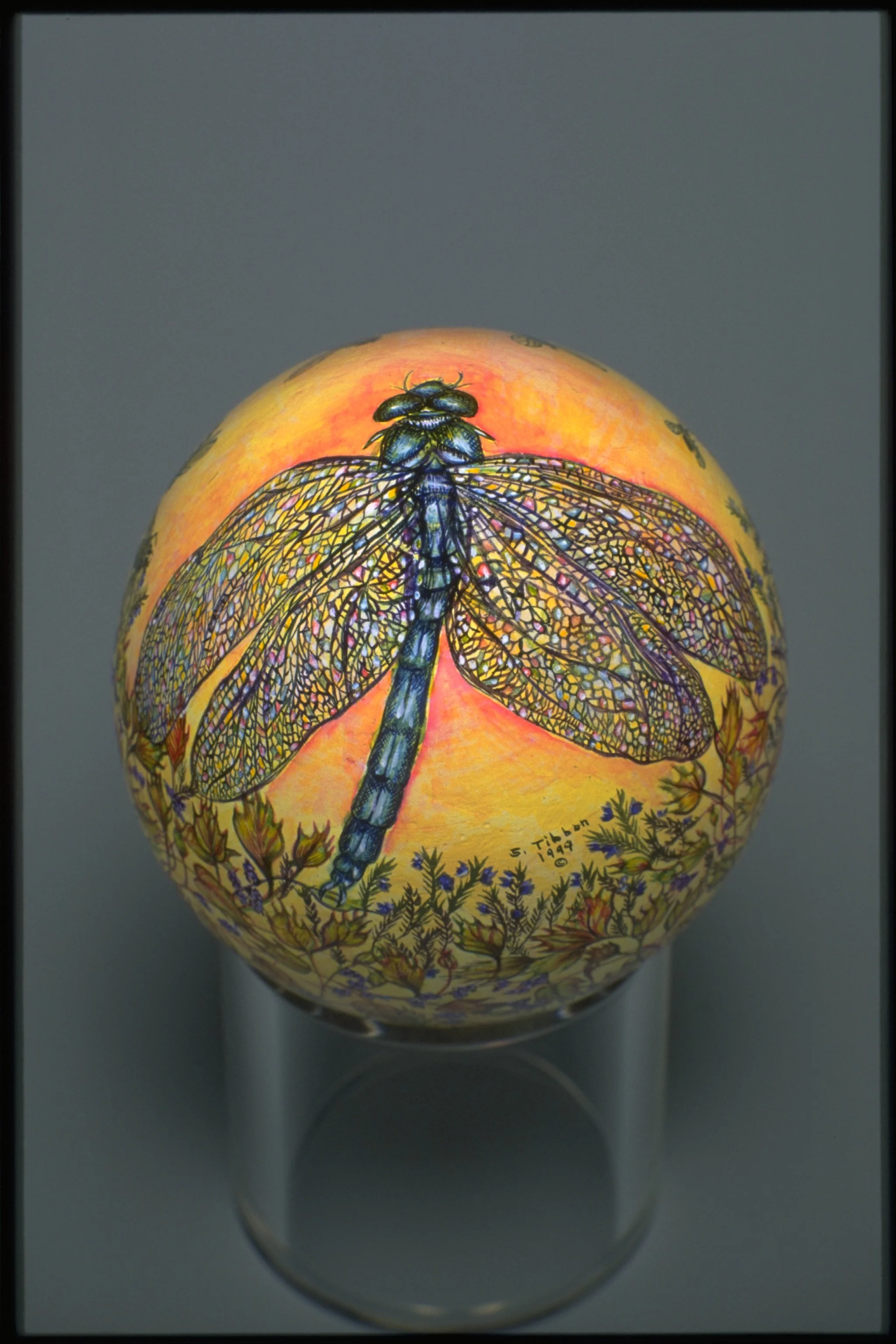 DRAGONFLY'S GARDEN - Lathed wood/ Pigment - Hen sizes egg