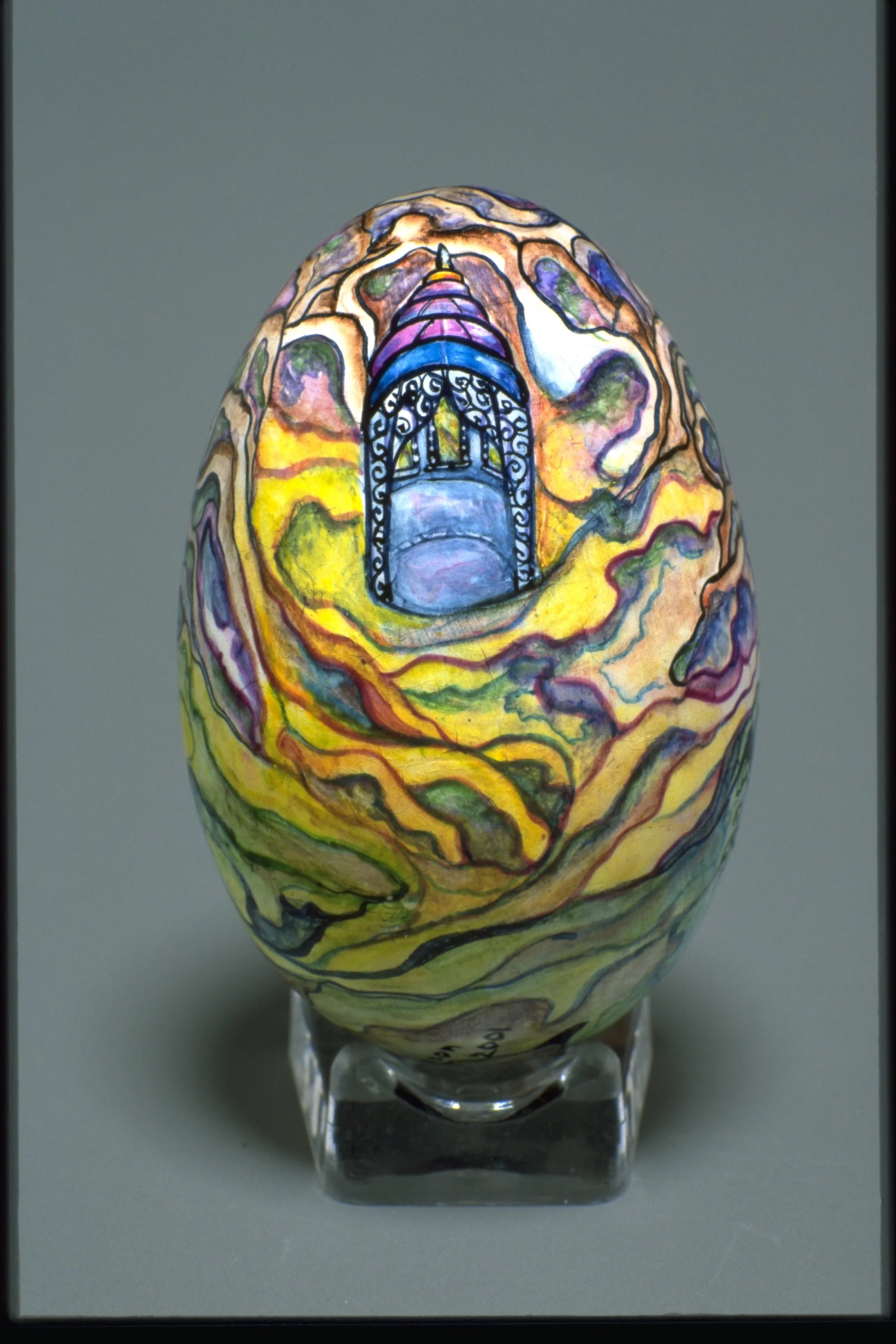 MEDITATION GARDEN - Lathed wood/Pigment - Hen sized egg