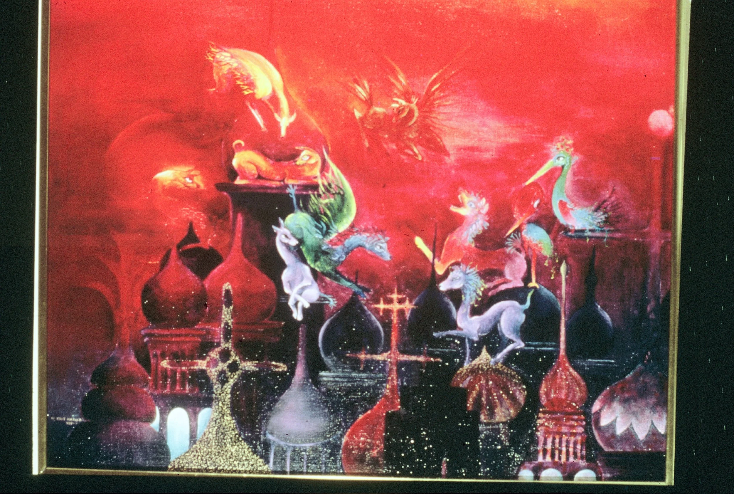 ROOFTOPS - Oil/Canvas - Maybe at night, the creatures fly through rooftops…!