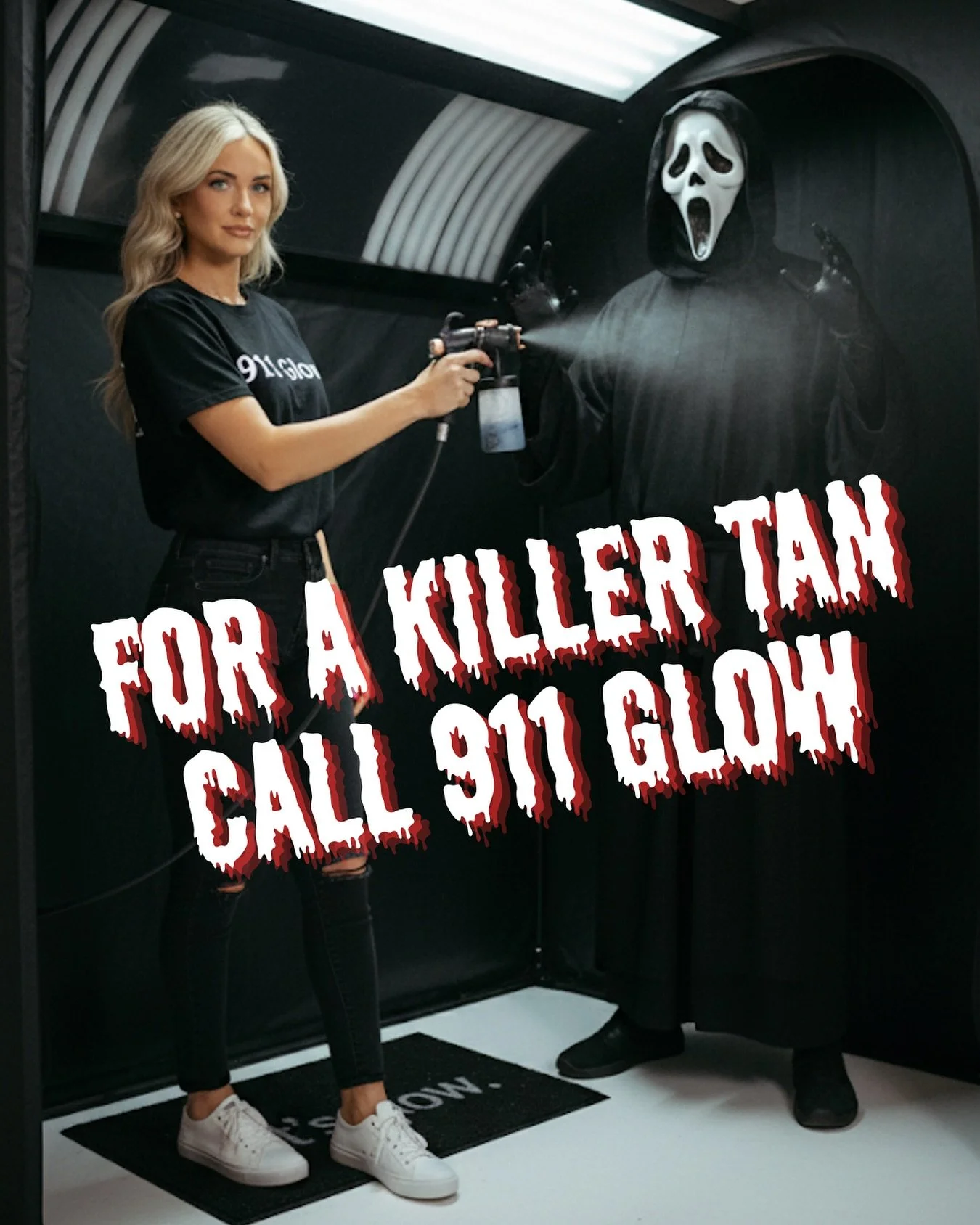 For a killer tan call 911 Glow ✨ Don&rsquo;t let pale skin be the scariest part of your costume this Halloween 👻 

#halloween #spraytan #spraytanning #spraytanartist  #mobilespraytan #sunlesstanning #dolceglow #airbrushtan #airbrushtanning #genevail