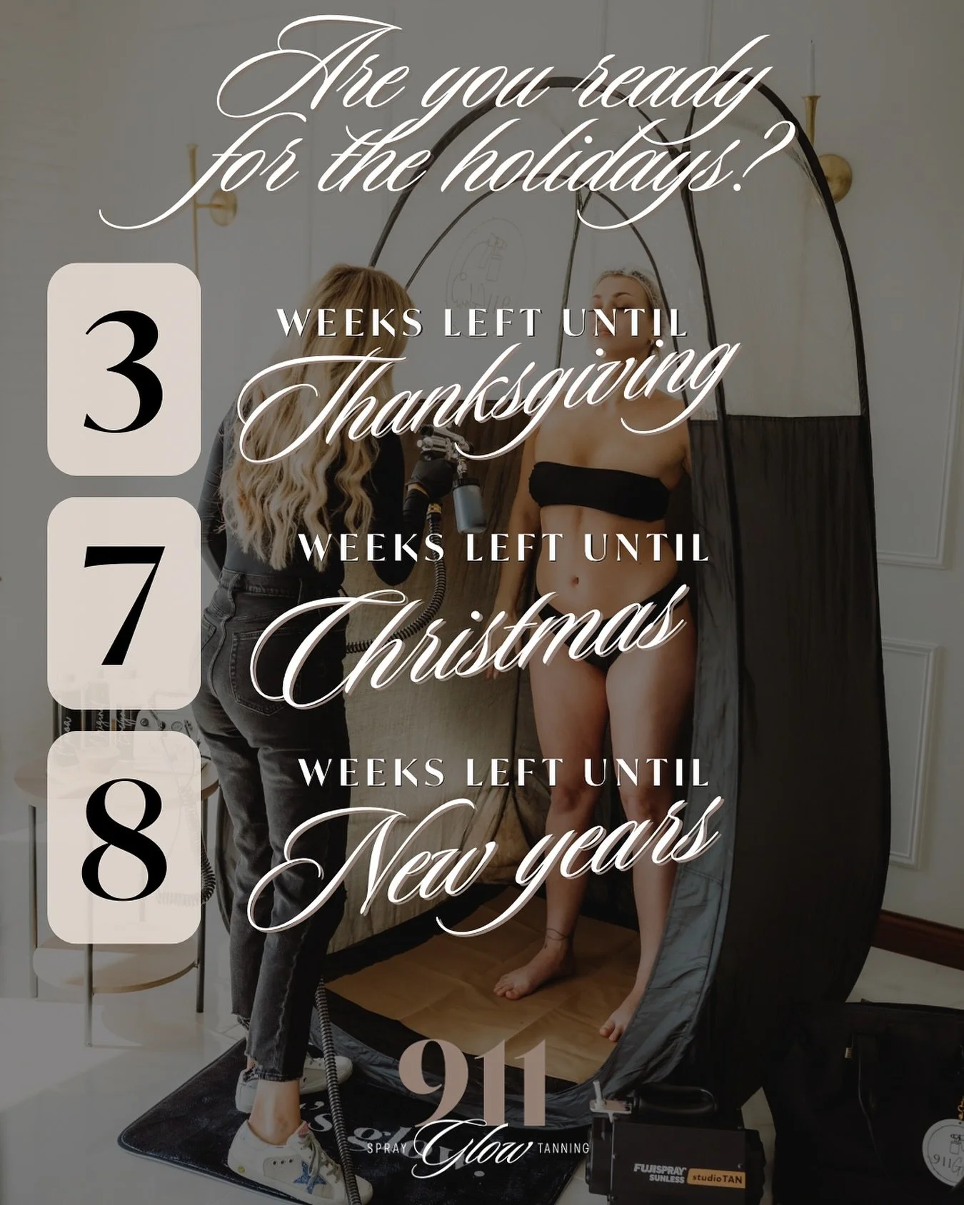 Between shopping, hosting, and endless to-do lists, don&rsquo;t forget about you. Treat yourself to that pre-holiday glow, you&rsquo;ll look amazing in every photo. 📸

#glowseason #holidays #spraytan #spraytans #spraytanning #airbrushtanning #sunles