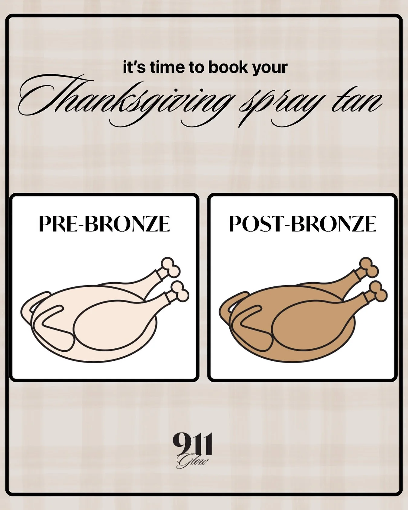 Turkey shouldn&rsquo;t be the only thing looking perfectly bronzed this Thanksgiving. Book your spray tan now! 🦃 

#spraytan #spraytanning #spraytanartist  #mobilespraytan #sunlesstanning #dolceglow #airbrushtan #airbrushtanning #genevail #genevaill