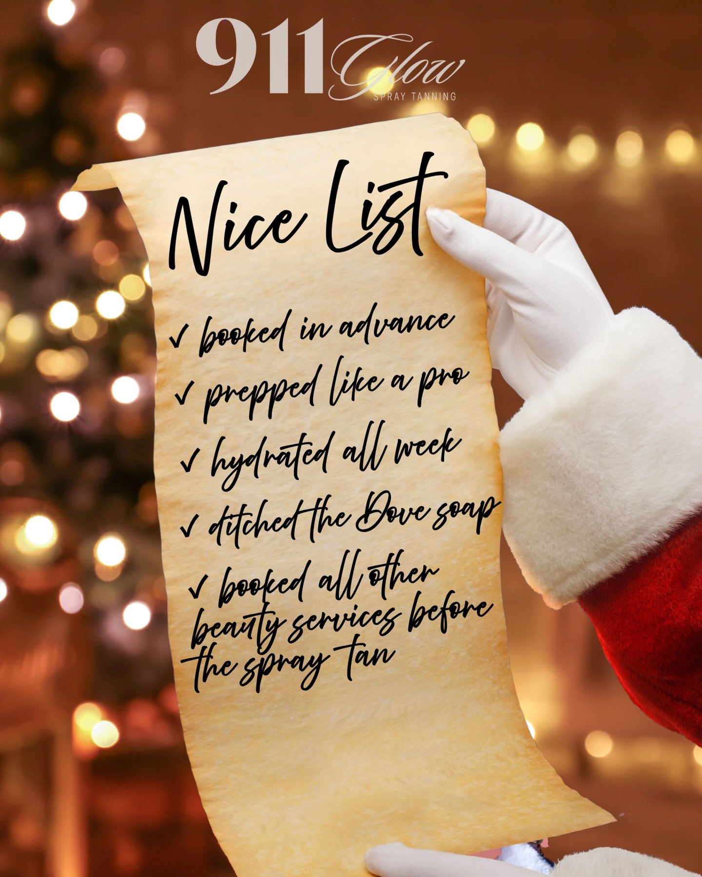 Santa is checking the list and the nice girls book their spray tans early 😉 
Make sure you are on Santa&rsquo;s nice list this holiday season and book your spray tan appointment soon 🎅🏻 

#spraytan #spraytanning #spraytanartist  #mobilespraytan #s