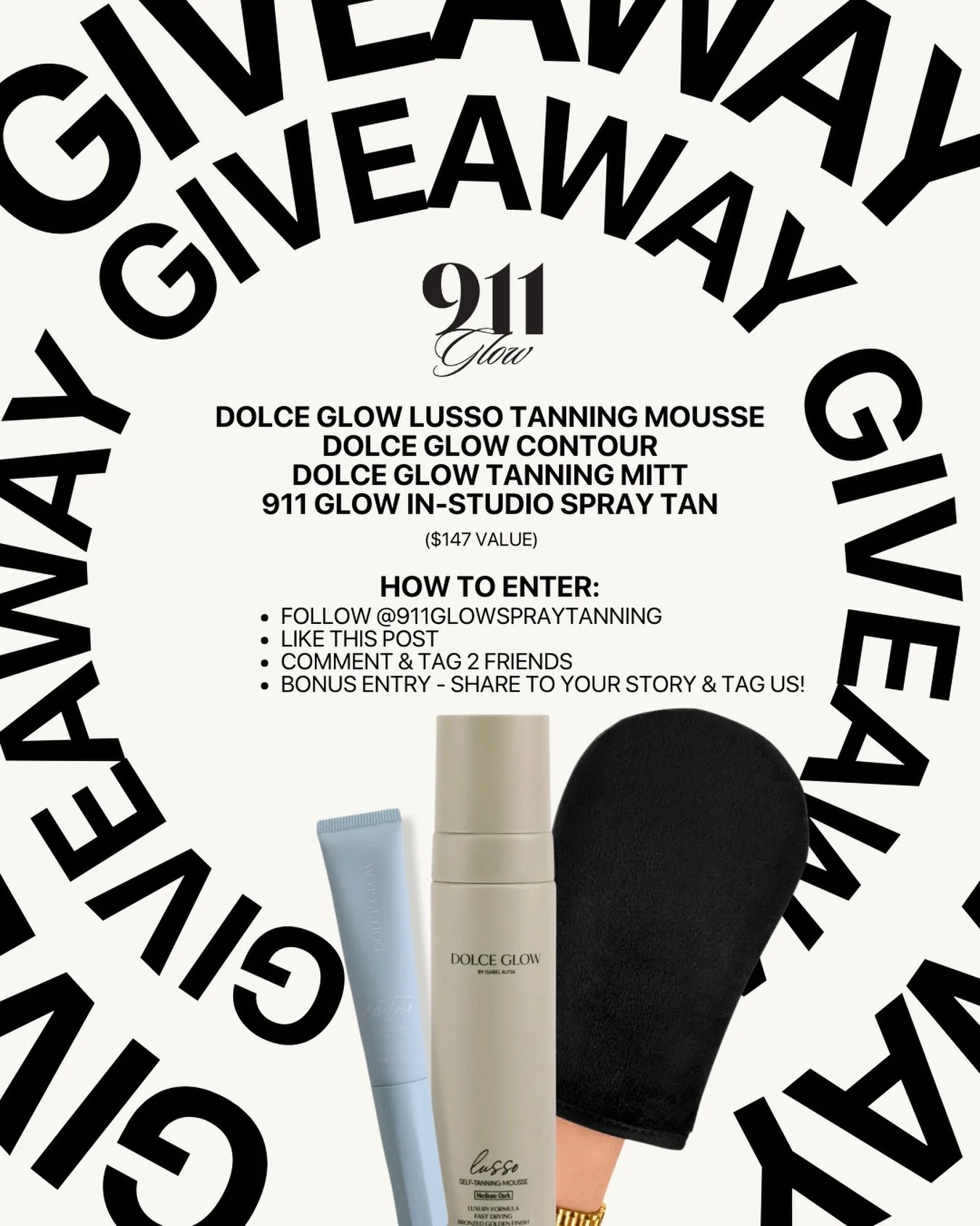 January blues got you feeling pale, dull, and over winter already? Same.
So we&rsquo;re fixing it with a GIVEAWAY 🖤

One lucky winner will get
✨Dolce Glow Lusso Tanning Mousse
✨Dolce Glow Contour
✨Dolce Glow Tanning Mitt
✨PLUS an in studio spray tan