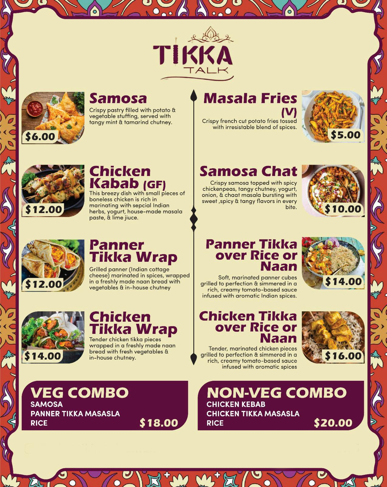 Tikka Talk Menu