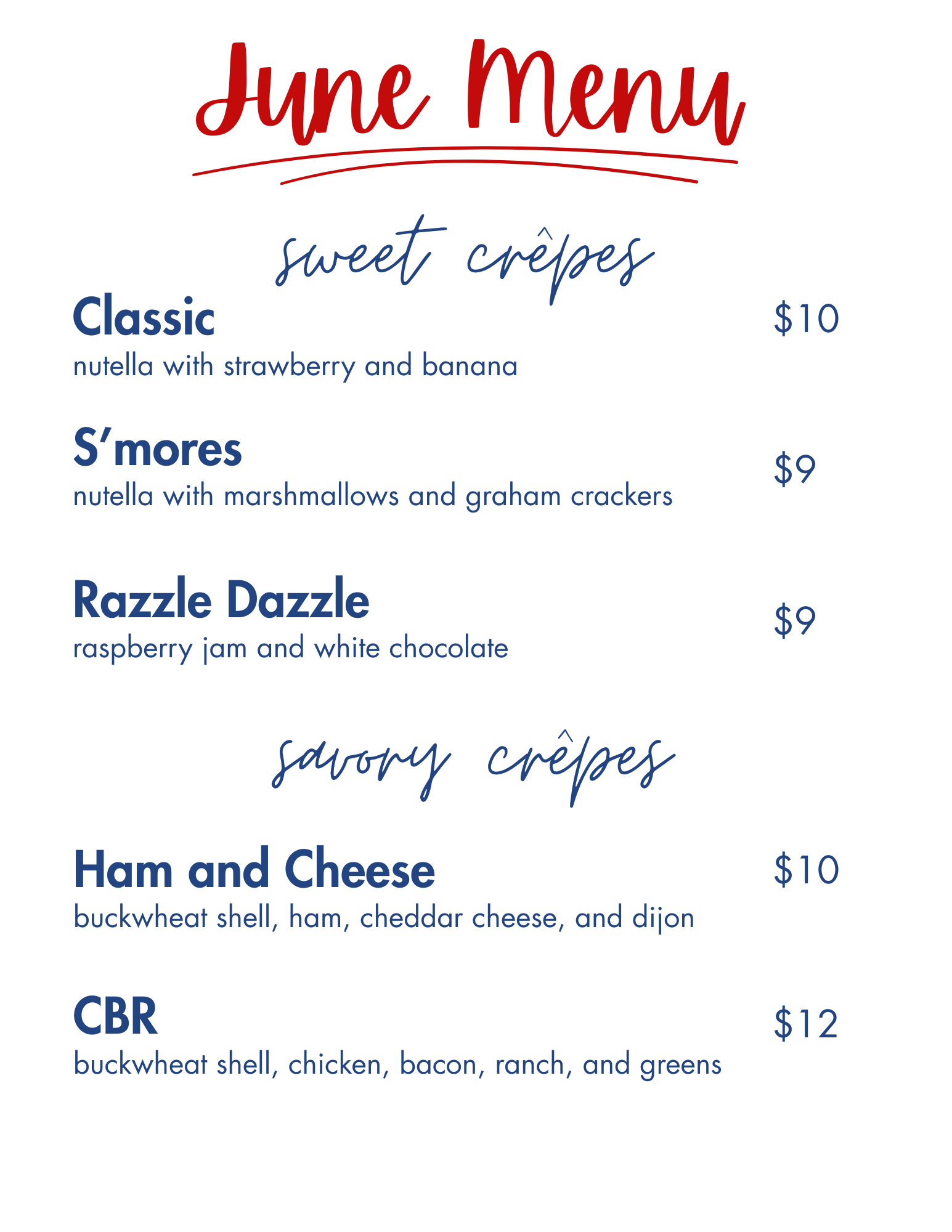 C'est la Crepe Menu