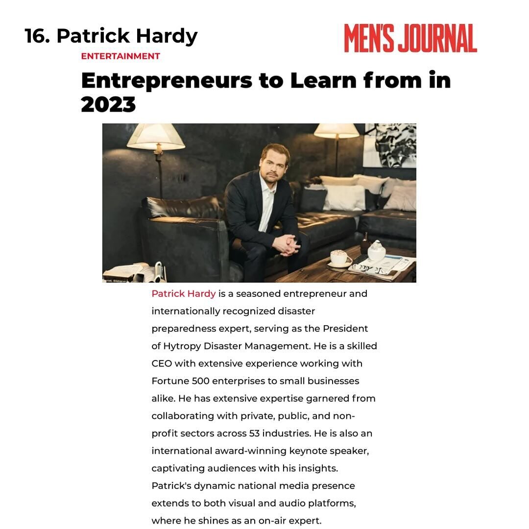 Our client, Patrick Hardy, featured in Men&rsquo;s Journal Top Entrepreneurs to learn from in 2023!