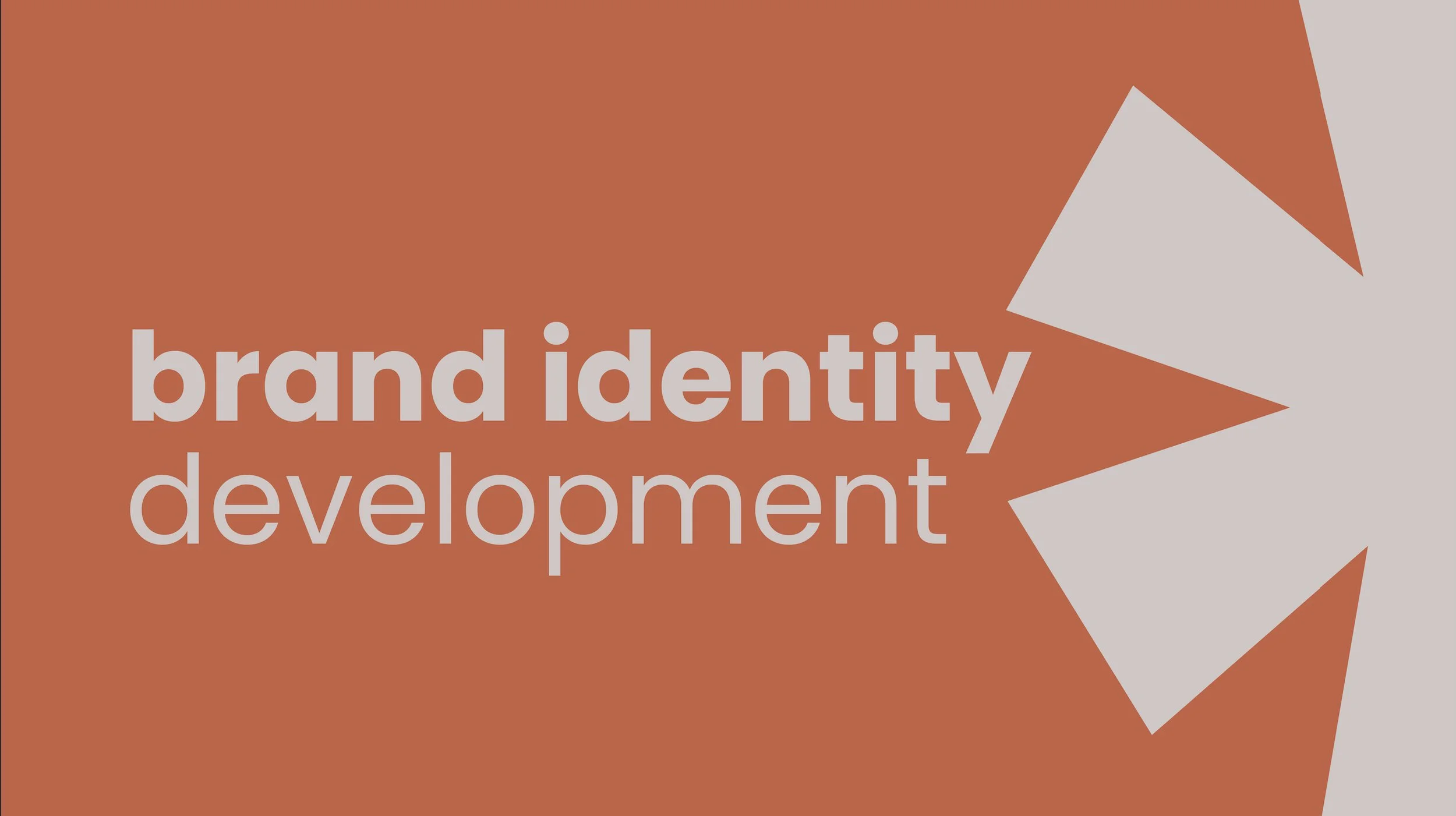 Graphic design with text 'brand identity development' on a background with geometric shapes.