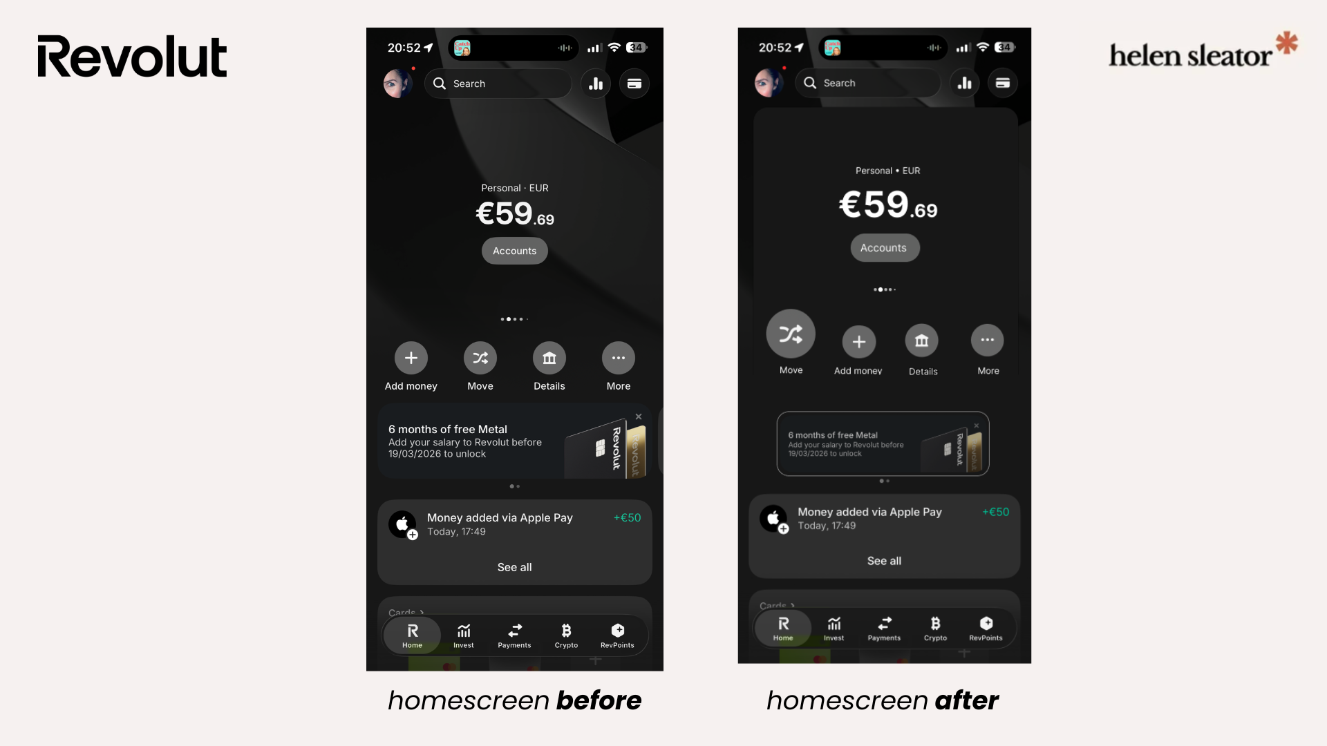 ux/ui sprint: Revolut homescreen clarity