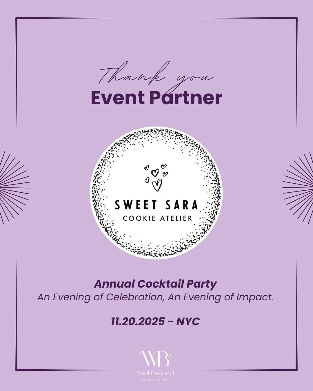 With our Annual Cocktail Party only 3 days away, we&rsquo;re excited to spotlight one of our generous event partners: @sweetsaracookies 🍪

How INCREDIBLE are these cookies! 🤩💜

Sweet&nbsp;Sara&nbsp;Cookie Atelier creates handcrafted, beautifully d