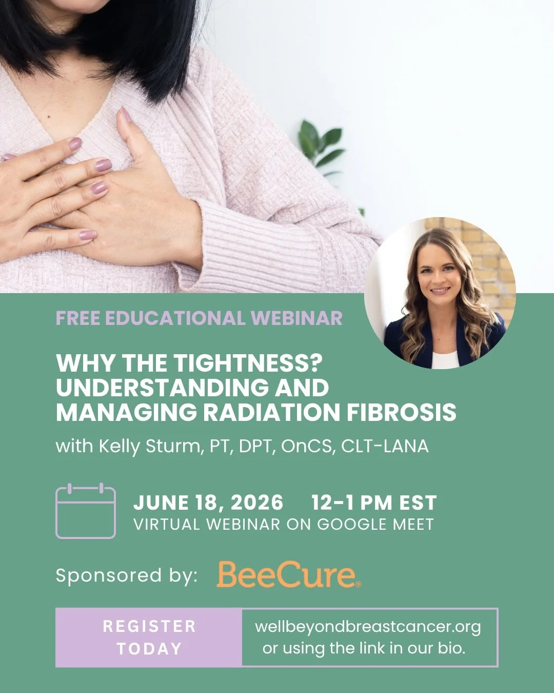 Join us for our next free educational webinar: Why the Tightness? Understanding and Managing Radiation Fibrosis

🗓️ June 18th from 12-1pm EST
📍 Virtual on Google Meet 
💌 Register by using the link in our bio 

This webinar is sponsored by @beecure