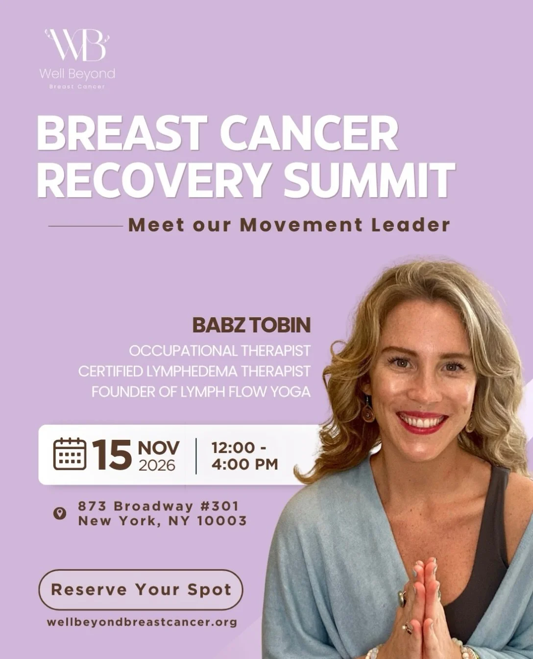 We&rsquo;re so excited to introduce our Movement Leader for the Breast Cancer Recovery Summit, Babz Tobin! 

Movement is such an important part of breast cancer recovery, and we couldn&rsquo;t be more excited to have Babz guiding our attendees throug