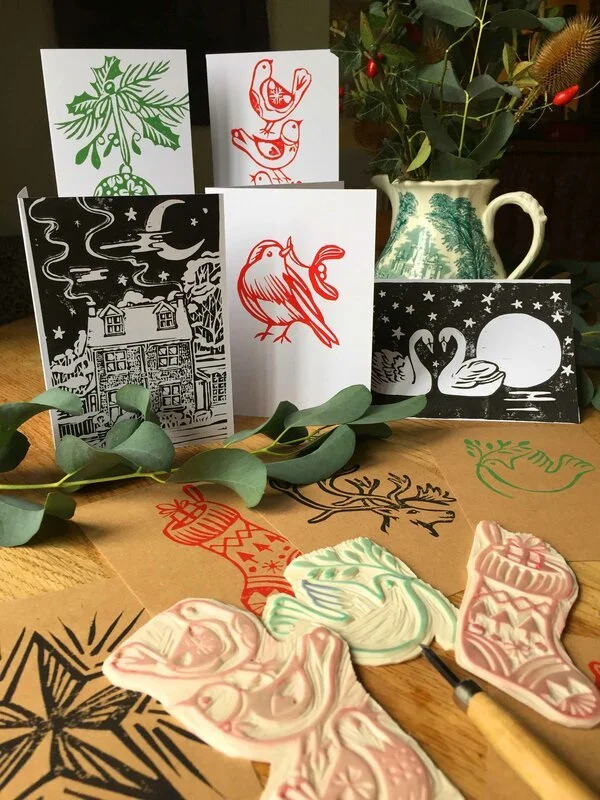 Lino Print Christmas Cards