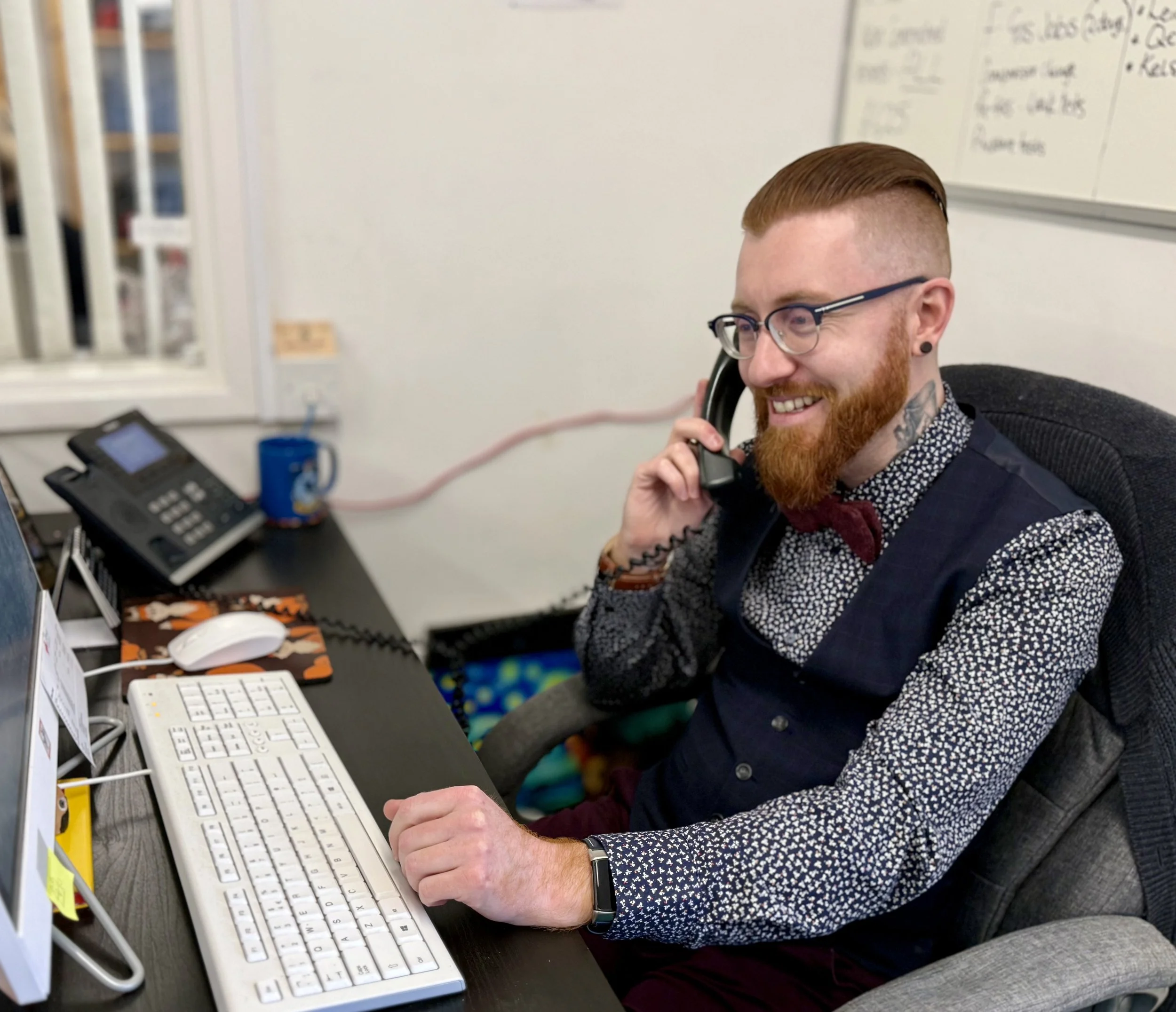 Service with a smile, Mathew is always busy on the phone to patients and customerts