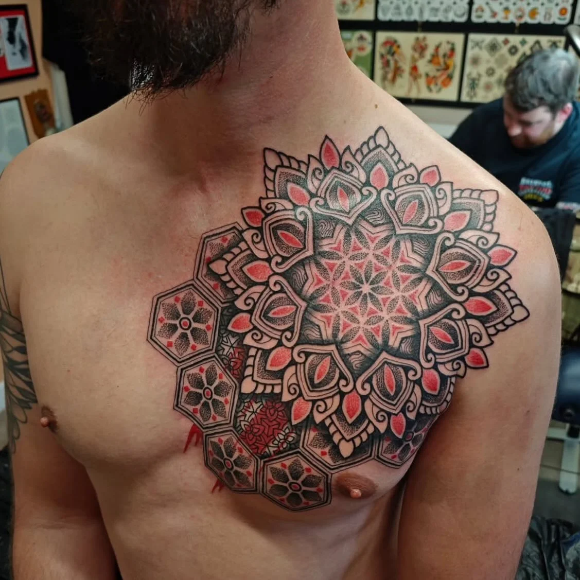 Mandala perfection by our one and only @toogoodtattoo 👌🏼
#chesttattoo #mandalatattoo #bristoltattoo #dotworktattoo #mandalatattoobristol