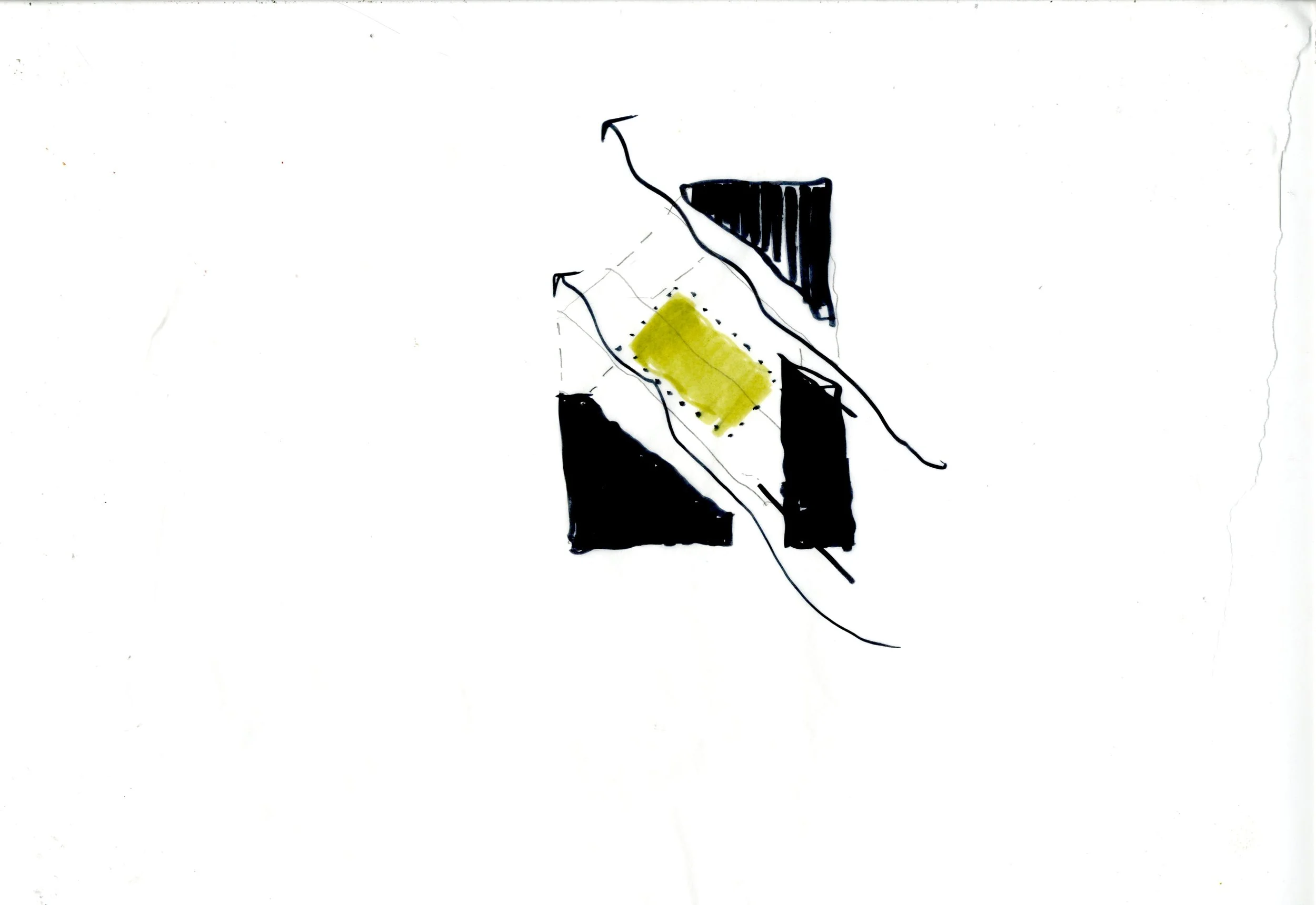 Prevailing wind, building massing diagram