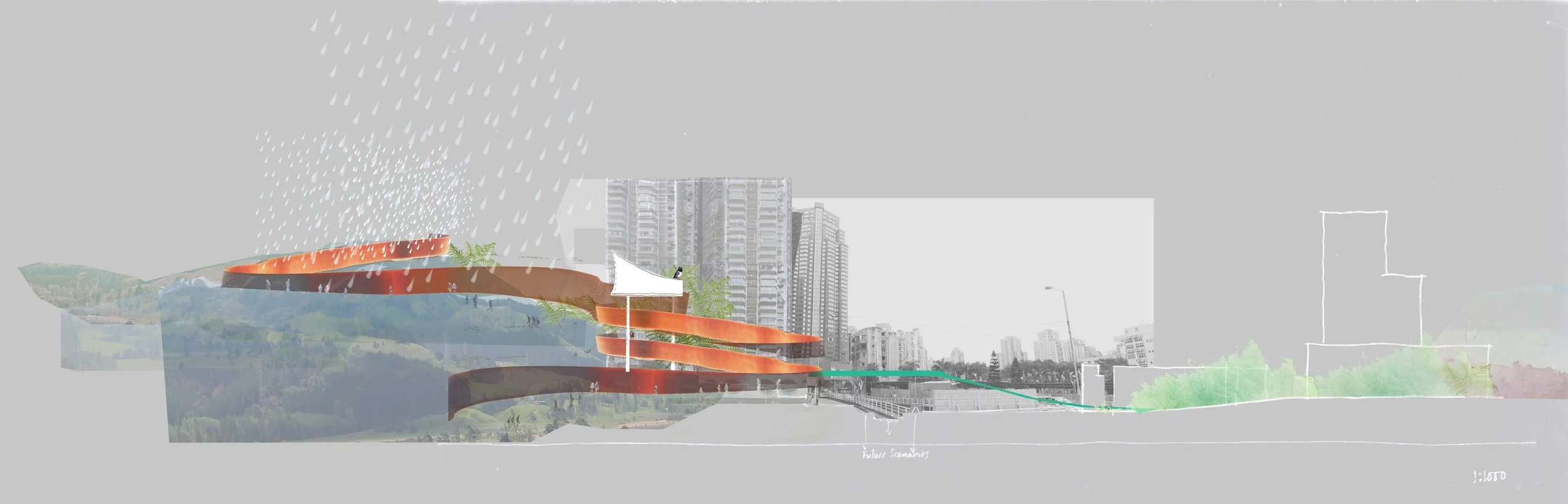 conceptual urban section collage, scale 1:1000