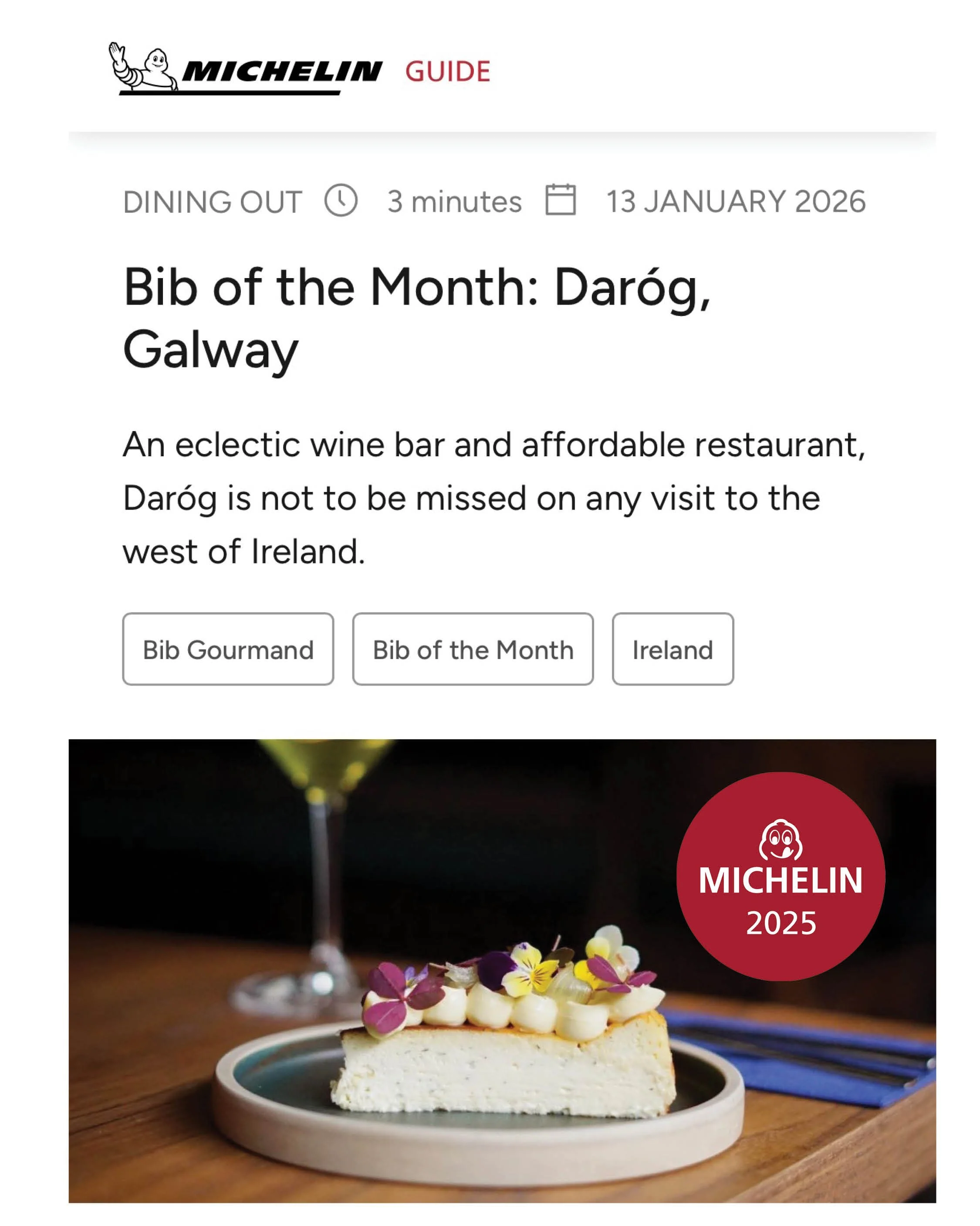 Daróg: Michelin Bib of the Month January 2026