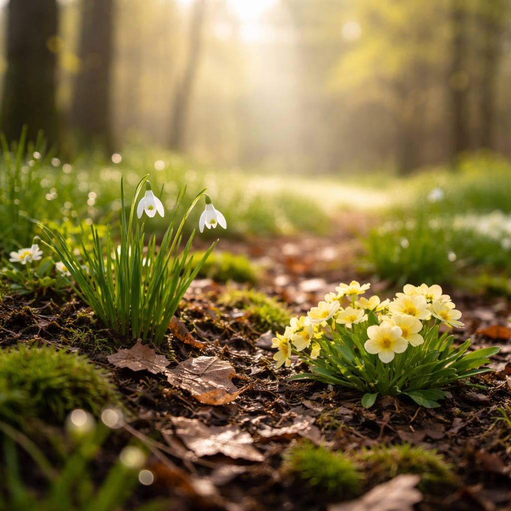 Spring wildflowers in morning light