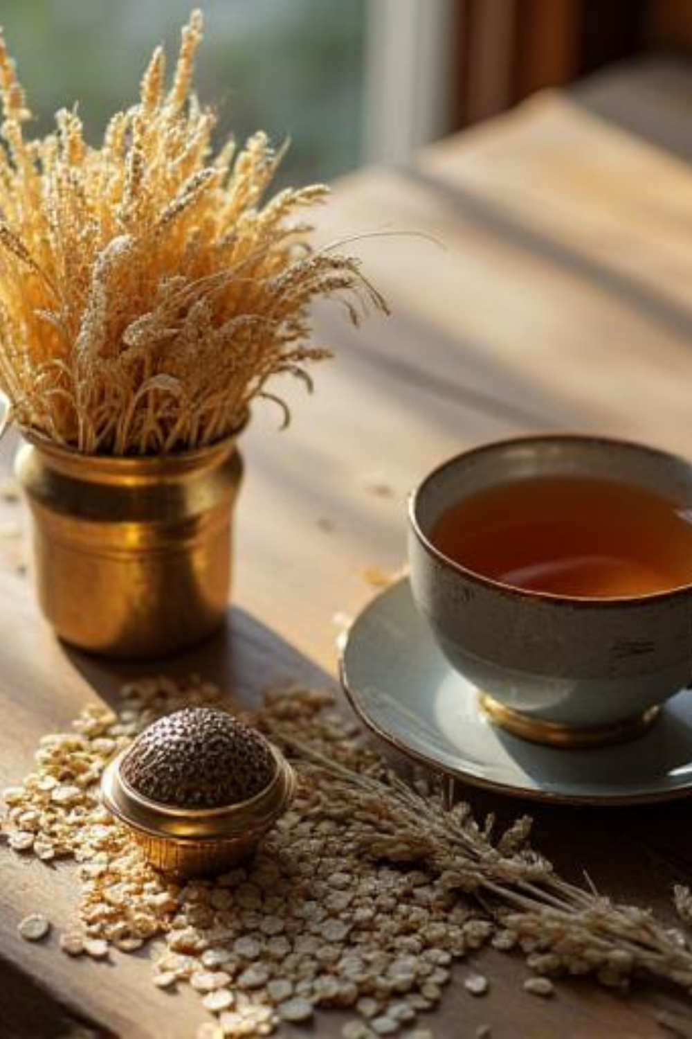 Oat straw infusion on table