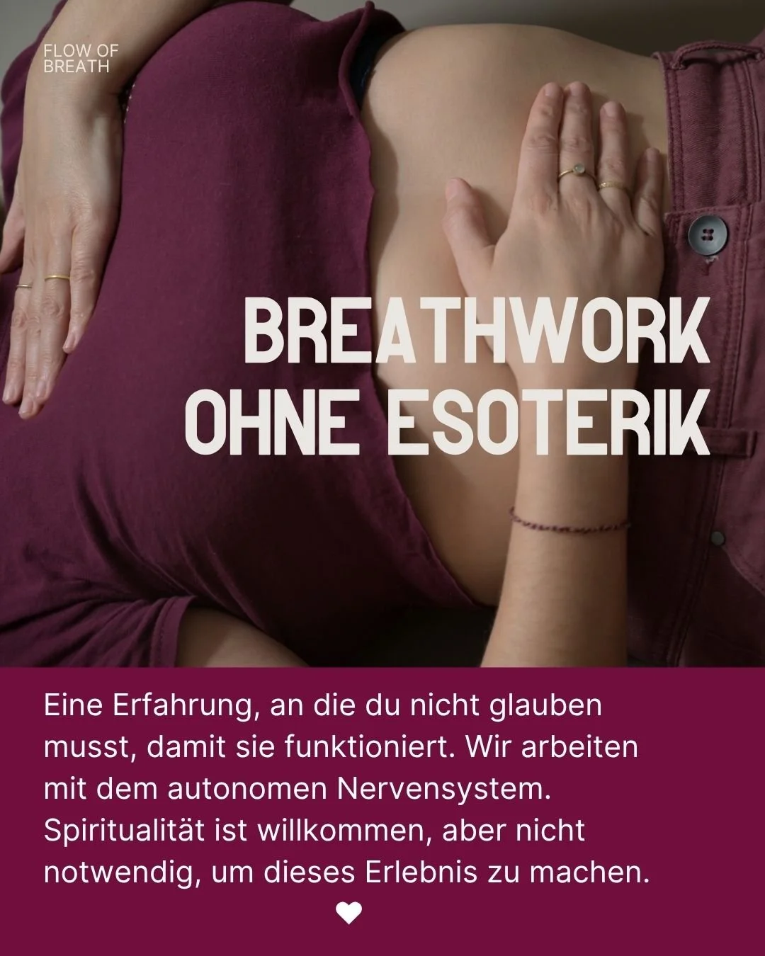 Breathwork wird oft mit anderen Healing-Modalit&auml;ten assoziiert, die eine gewisse Spiritualit&auml;t voraussetzen oder sogar in den Bereich der Esoterik fallen. W&auml;hrend ich mich selbst immer wieder gerne in solche Spaces begebe und f&uuml;r 
