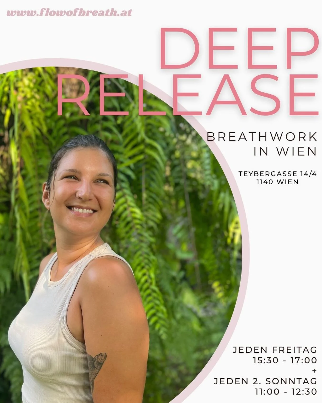 ⭐Trauma-sensitives Breathwork jeden Freitag und jeden 2. Sonntag 🌟

🎉 Good News 🎉 - Der neue Kursplan ist da! Ab der 2. Juni-Woche findet mein Workshop &bdquo;Deep Release&ldquo; jeden Freitag von 15:30-17:00 und jeden 2. Sonntag von 11-12:30 stat