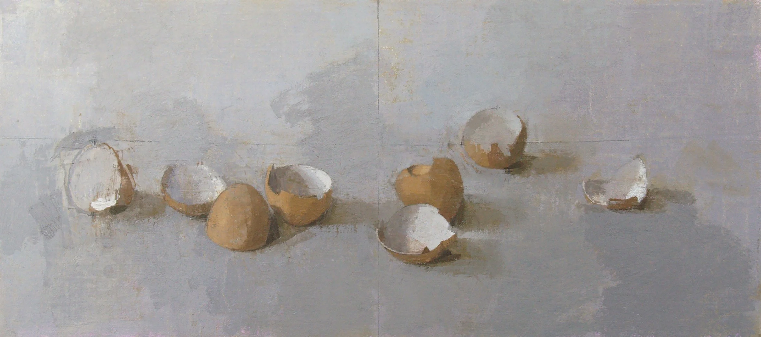 "Eggshells" oil on canvas on panel, 7.25"x16.5"
