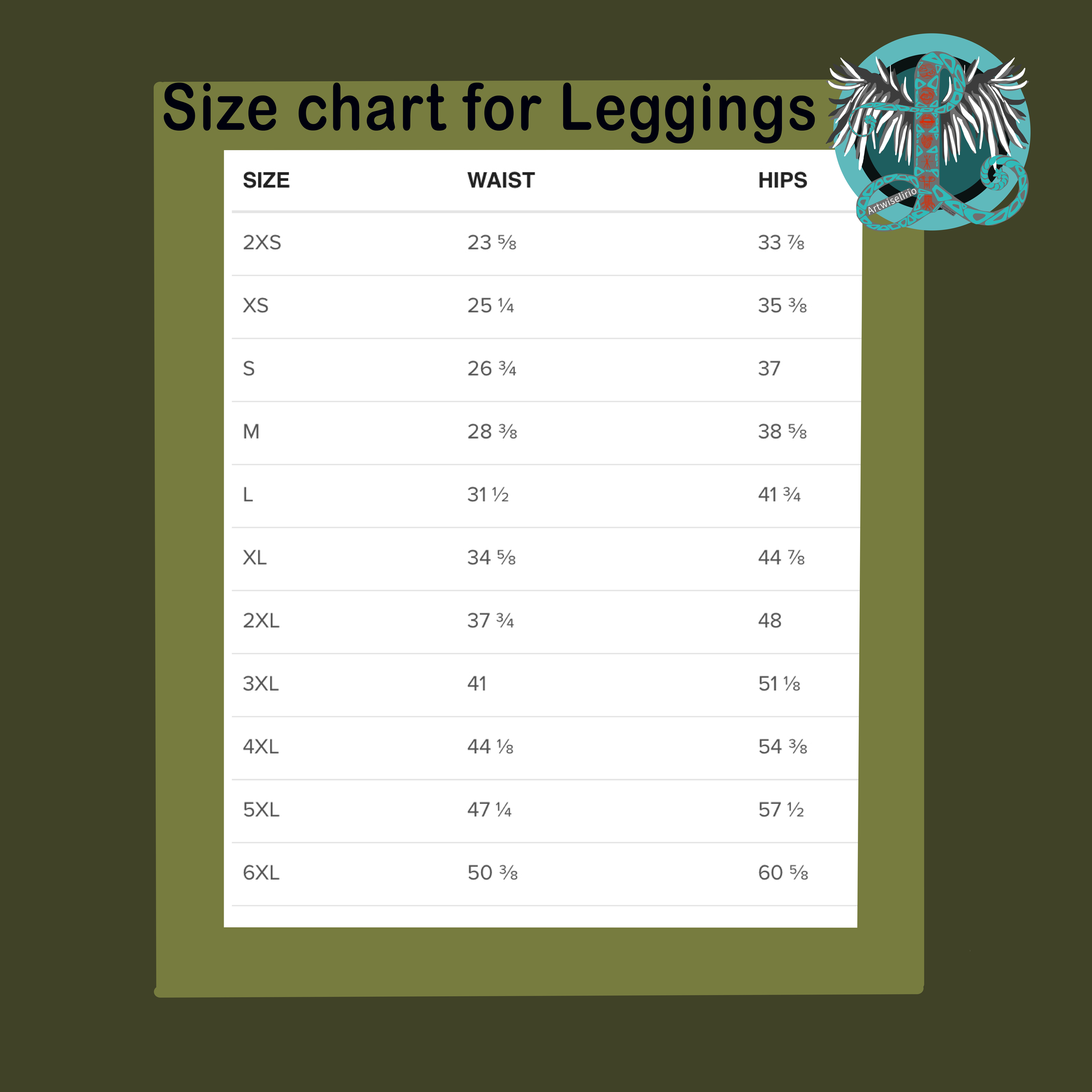 Leggings size chart artwisrlirio
